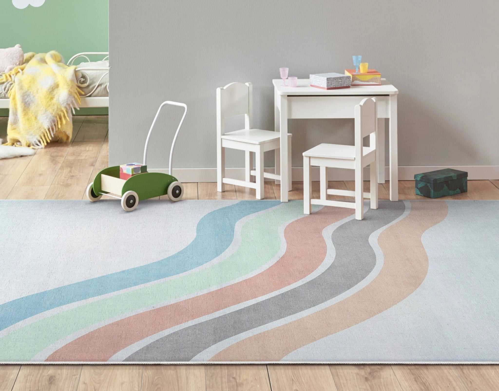 Curved Rainbow Modern Multi Color Pastel Area Flat-Weave Rug、mySite、gigharbornorthrealestate