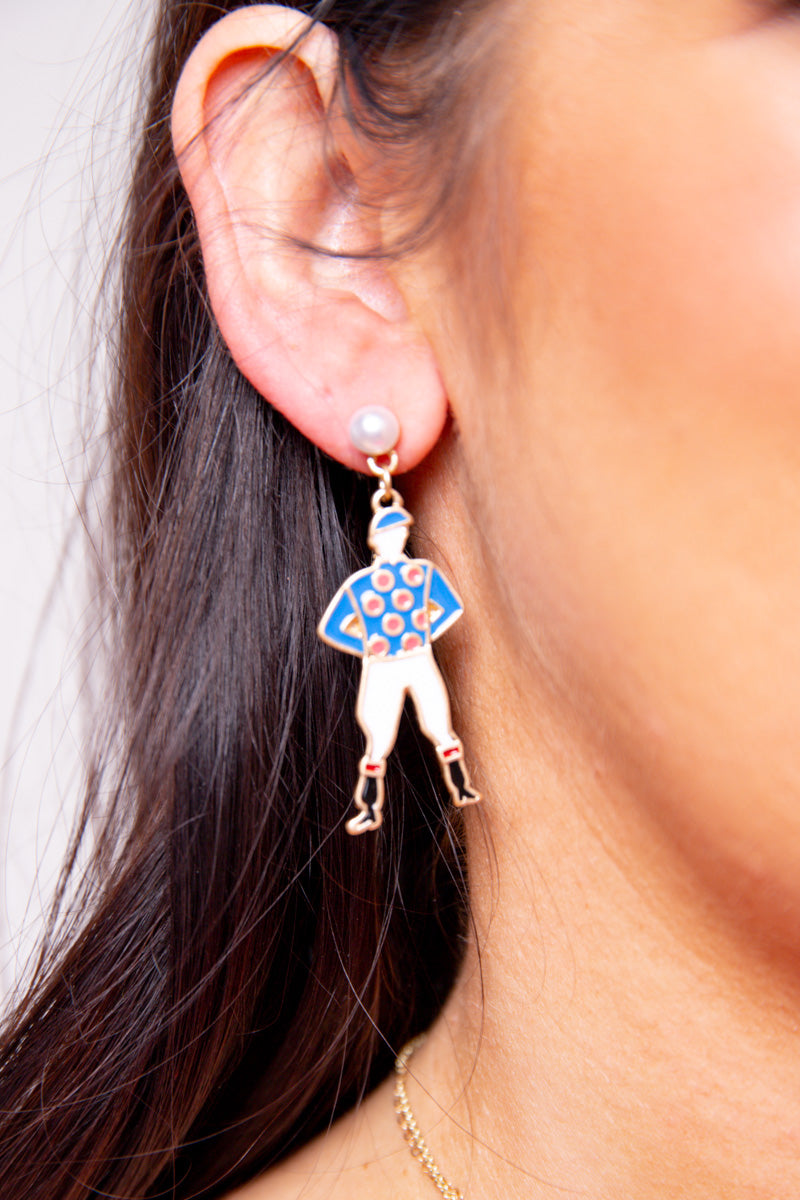 Jockey Rider Enamel Earrings-Blue - FINAL SALE、mySite、hinf8tx79