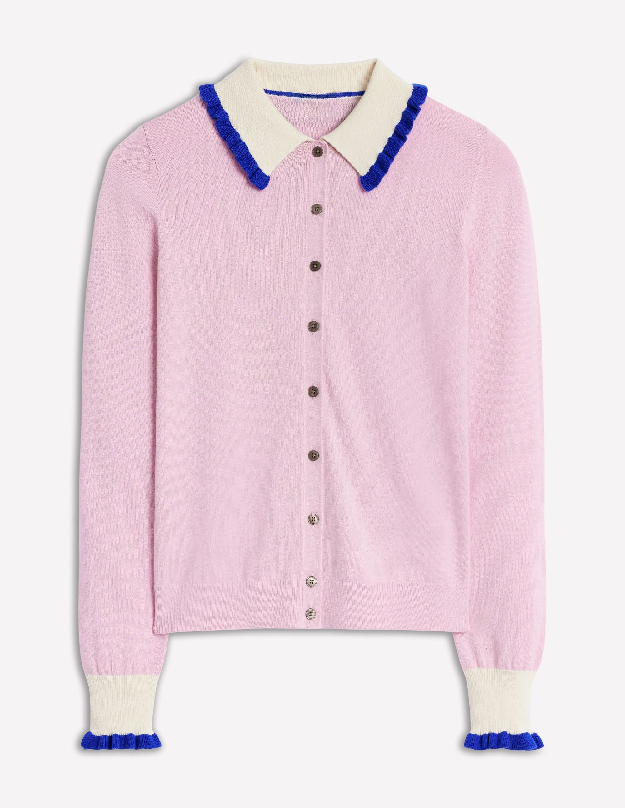  Frilled Cotton Blend Cardigan-Soft Lavender Pink、mySite、ashleygrahame