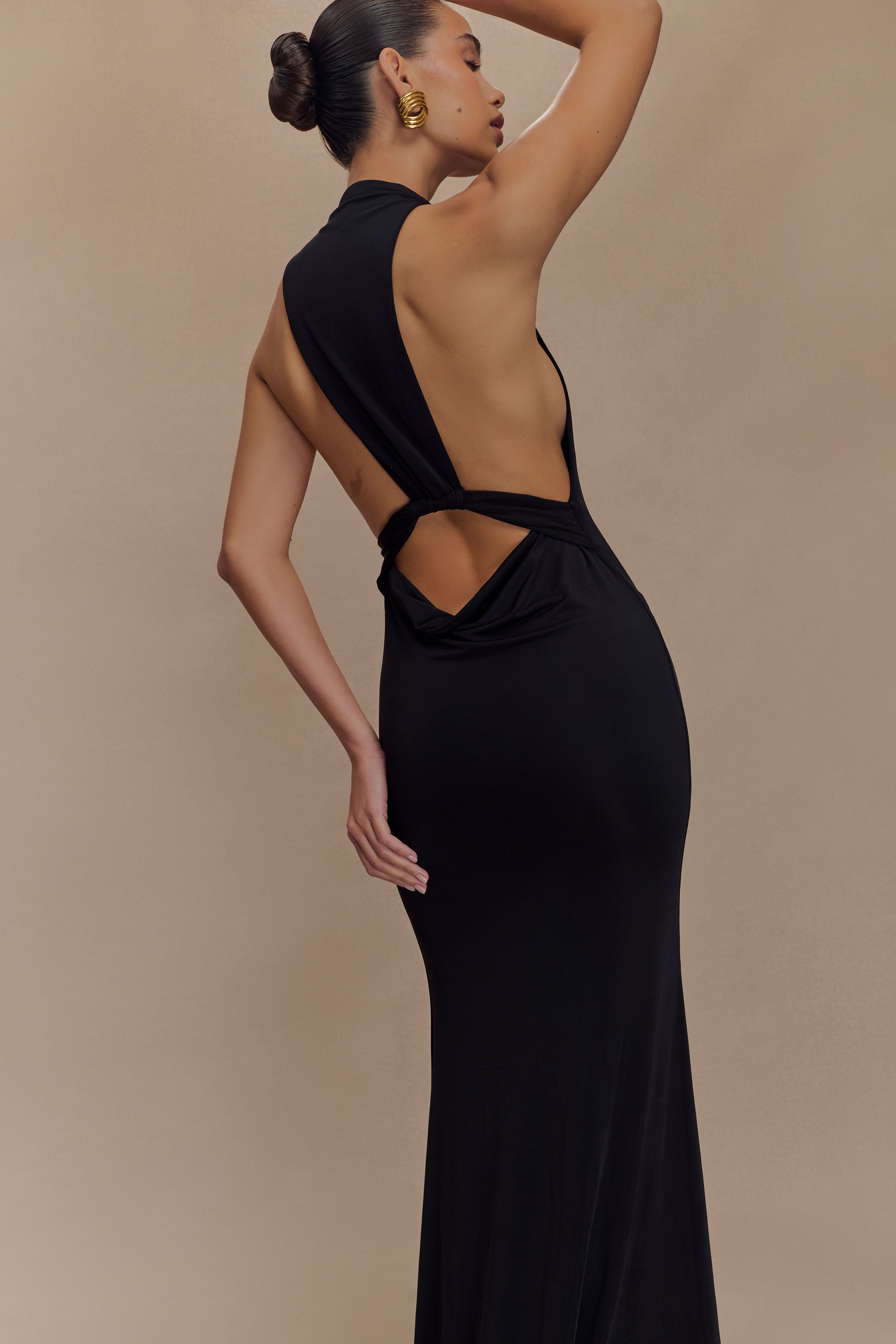 Elke Slinky V Neck Maxi Dress - Black、mySite、solidvoid