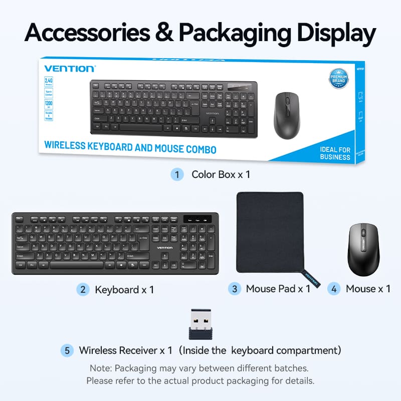 Vention Wireless Full-Sized Keyboard and Mouse Combo with Mouse Pad Black Slim Type - US English Layout、mySite、fannypackpong