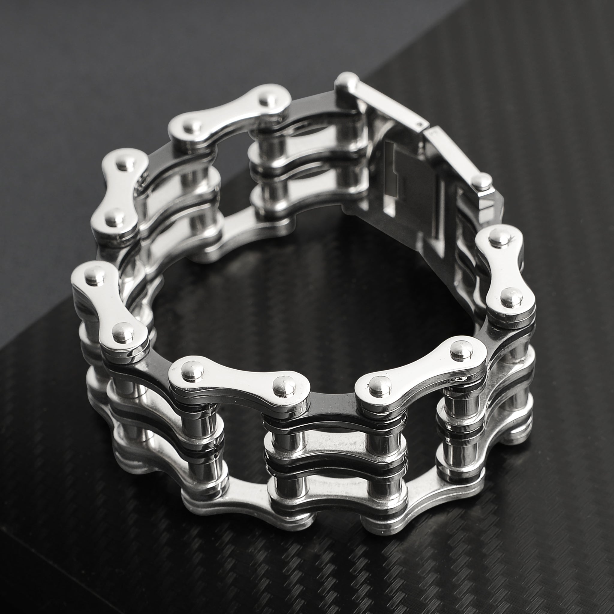Stainless Steel And Black Double Bike Chain Bracelet / WCB1009、mySite、dreamappss