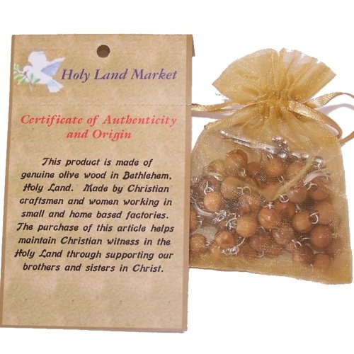  Olive Wood Beads Rosary Made with Silver Tone Our Father Beads and Soil Rosary Center from The Holy Land. Comes with Gift Bag and Certificate、mySite、elrpsem3k