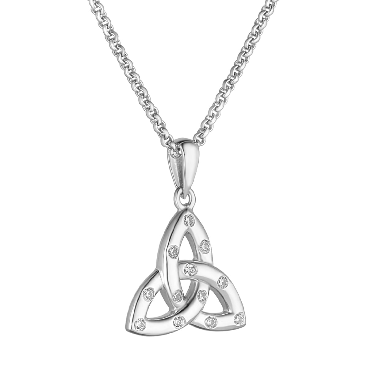 Sterling Silver Flush Set Cz Large Trinity Knot Necklace、mySite、botmansion