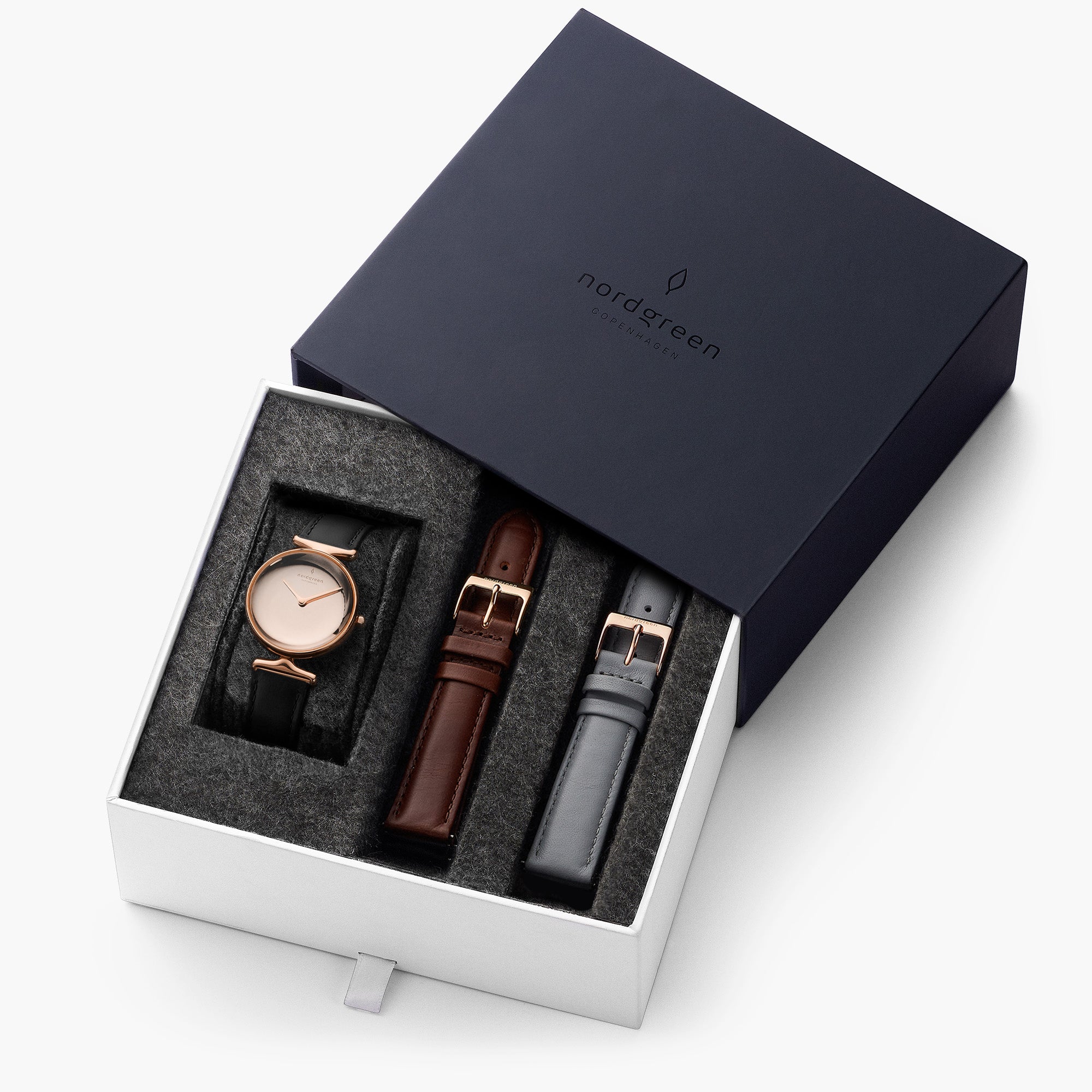 Unika - BUNDLE Polished Metal Dial Rose Gold | Black Leather / Brown Leather / Grey Leather Straps、mySite、botmansion