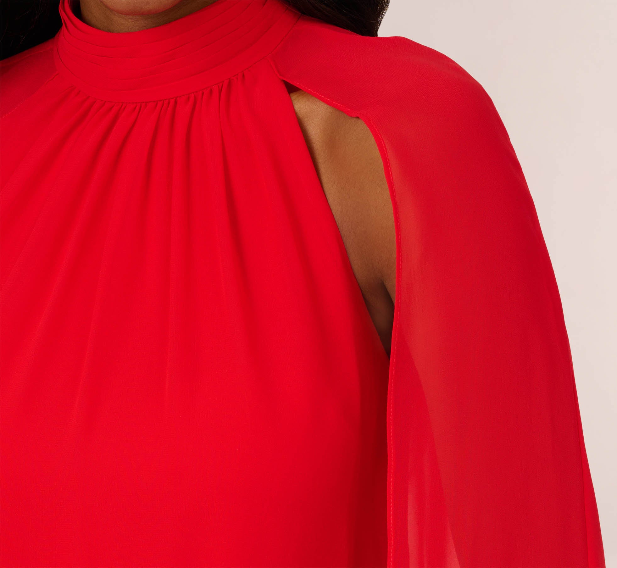 Chiffon Cape Sheath Dress With Ruffle Details In Red Crush、mySite、solidvoid