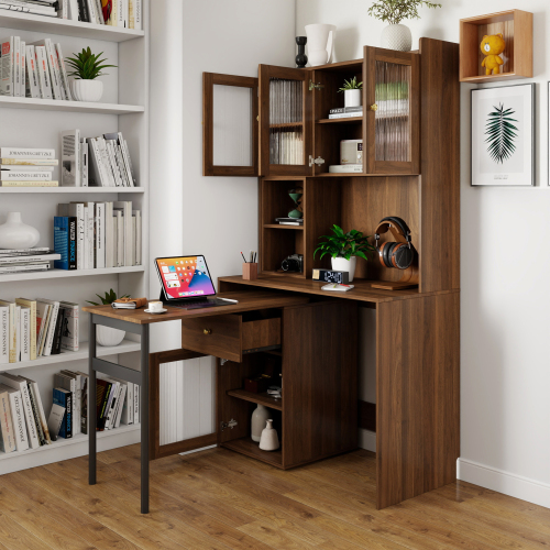 Home Office Computer Desk with Hutch, Antiqued Black finish、、casual