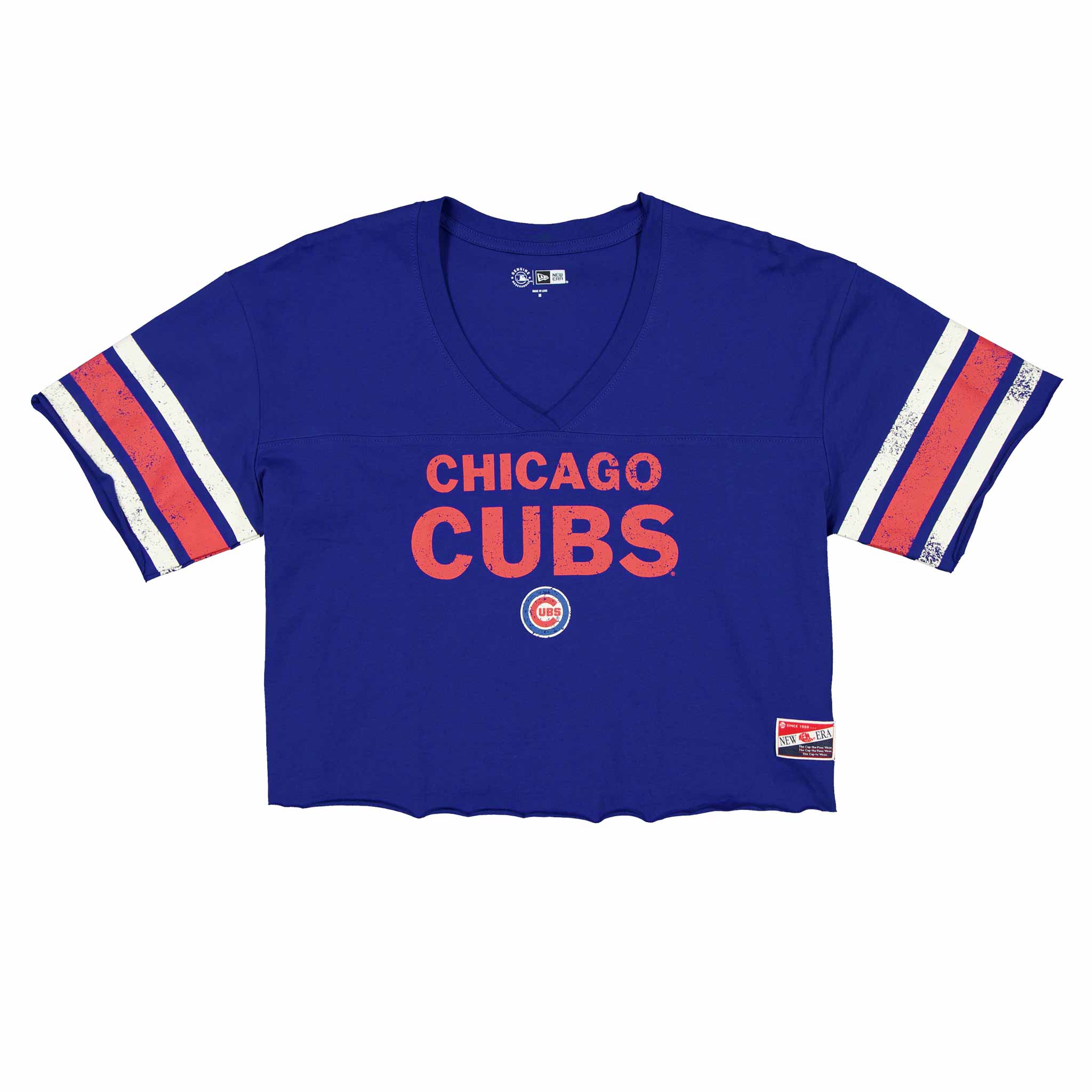 Chicago Cubs Women's New Era Crop Top V Neck T Shirt、mySite、vikingsvslions