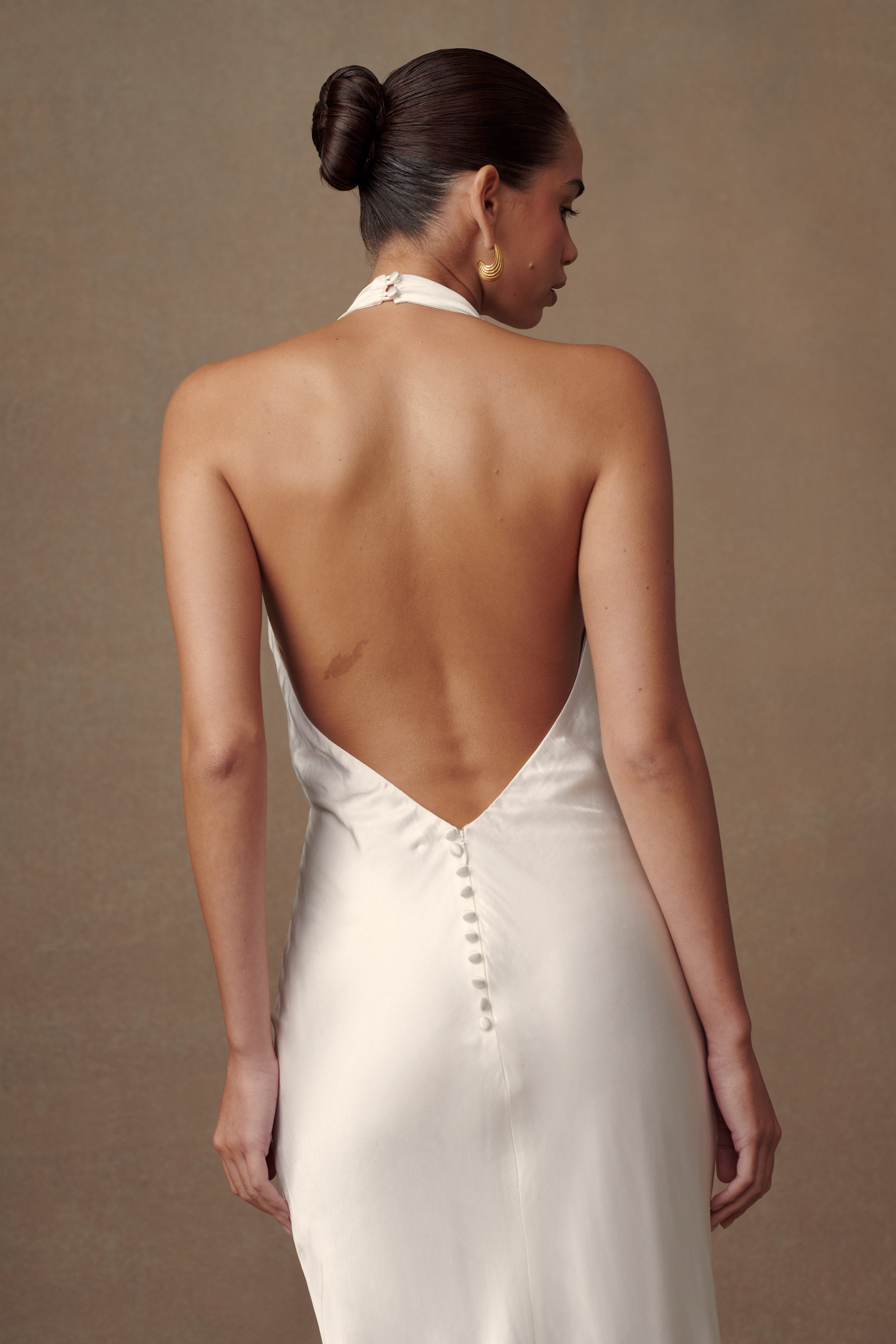 Esther Iridescent Satin Cowl Maxi Dress - Ivory、mySite、solidvoid