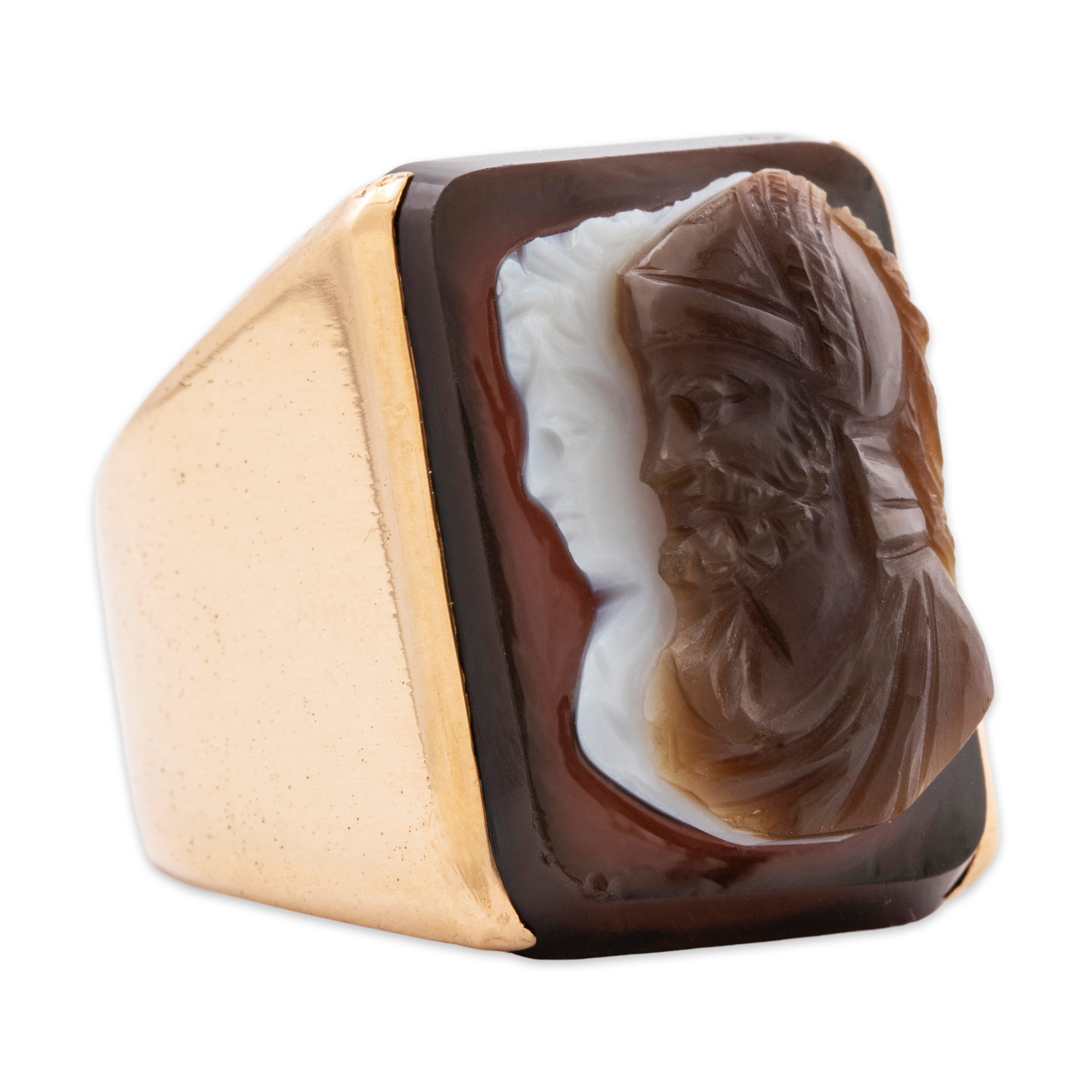 Heavy Vintage 18k Yellow Gold Hardstone High Relief Double Cameo Ring 6.75、mySite、hinf8tx79