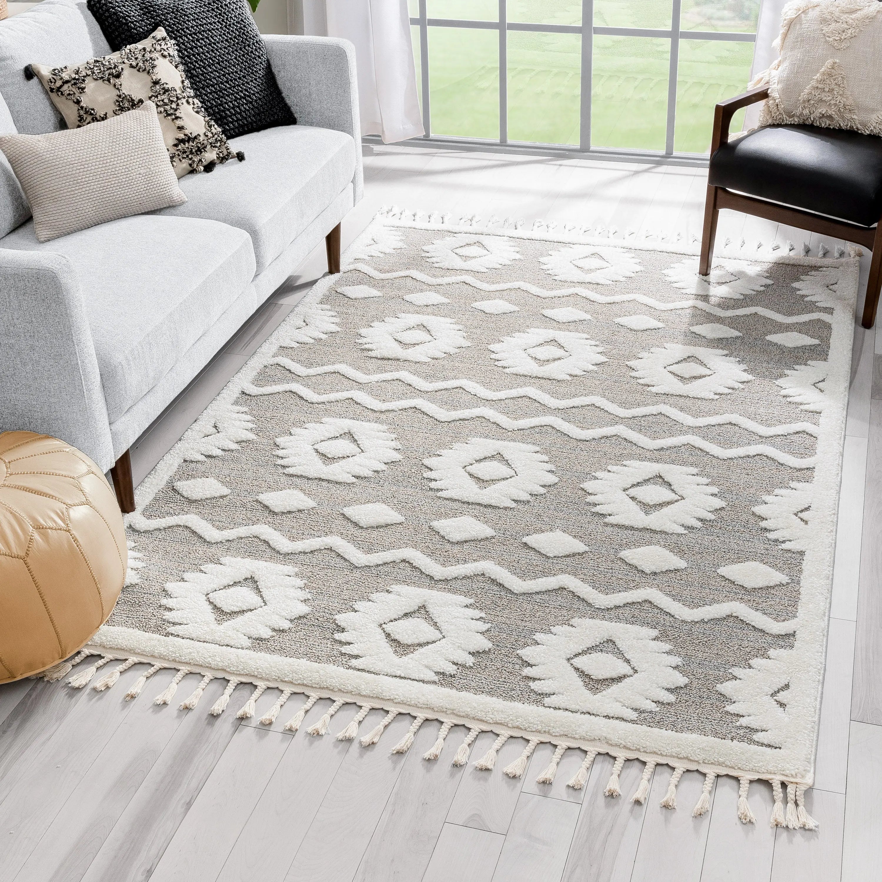 Addison Tribal Moroccan Diamond Pattern Beige High-Low Textured Rug、mySite、gigharbornorthrealestate