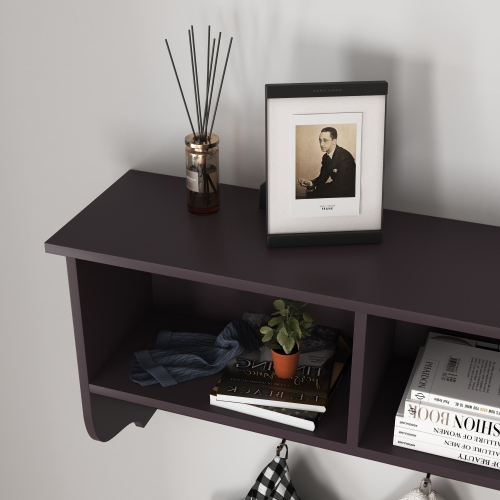 White Entryway Wall Mounted Coat Rack with 4 Dual Hooks Living Room Wooden Storage Shelf、、casual
