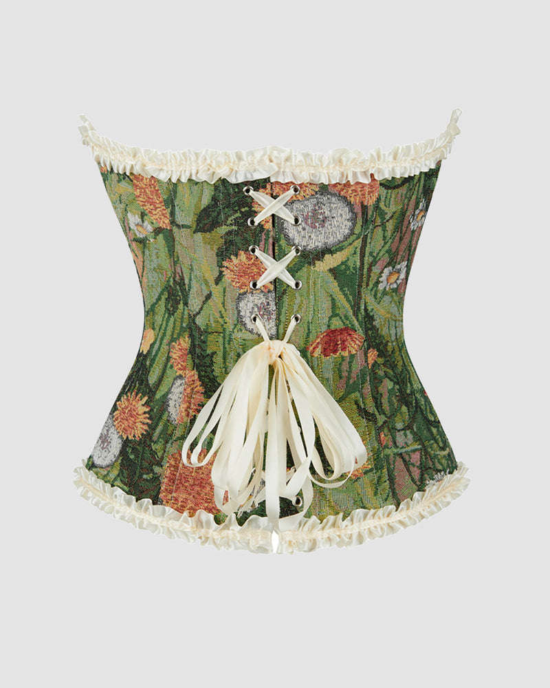 1930s 12 Boned Cotton Painting Lace Corset、mySite、bengalsvssteelers