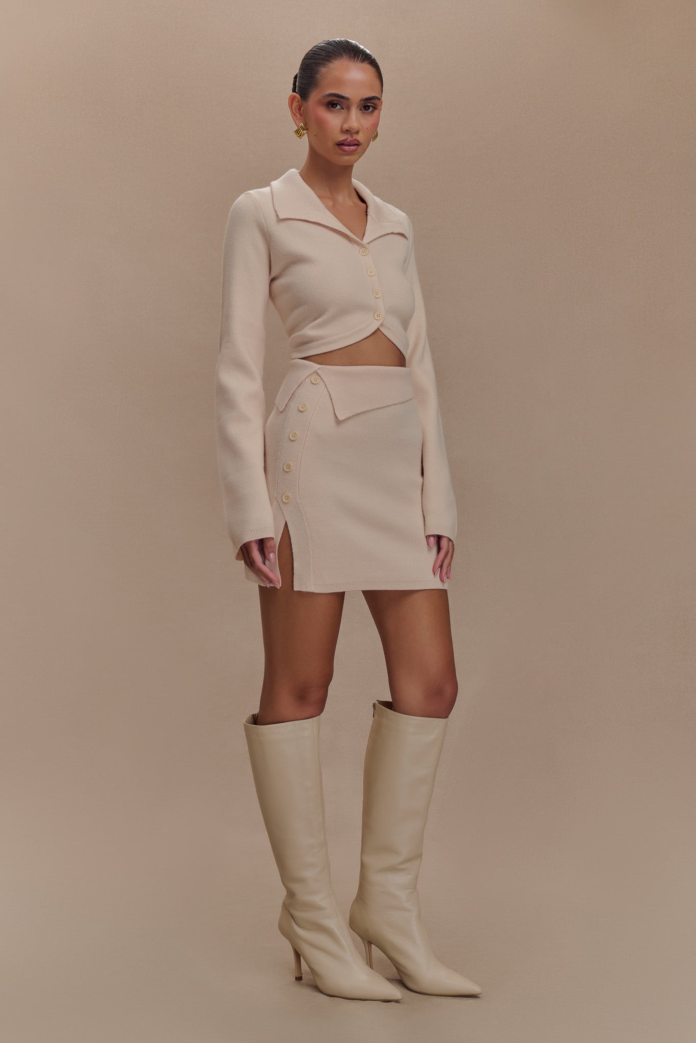 Annabelle Knit Curved Hem Cardigan - Cream、mySite、solidvoid