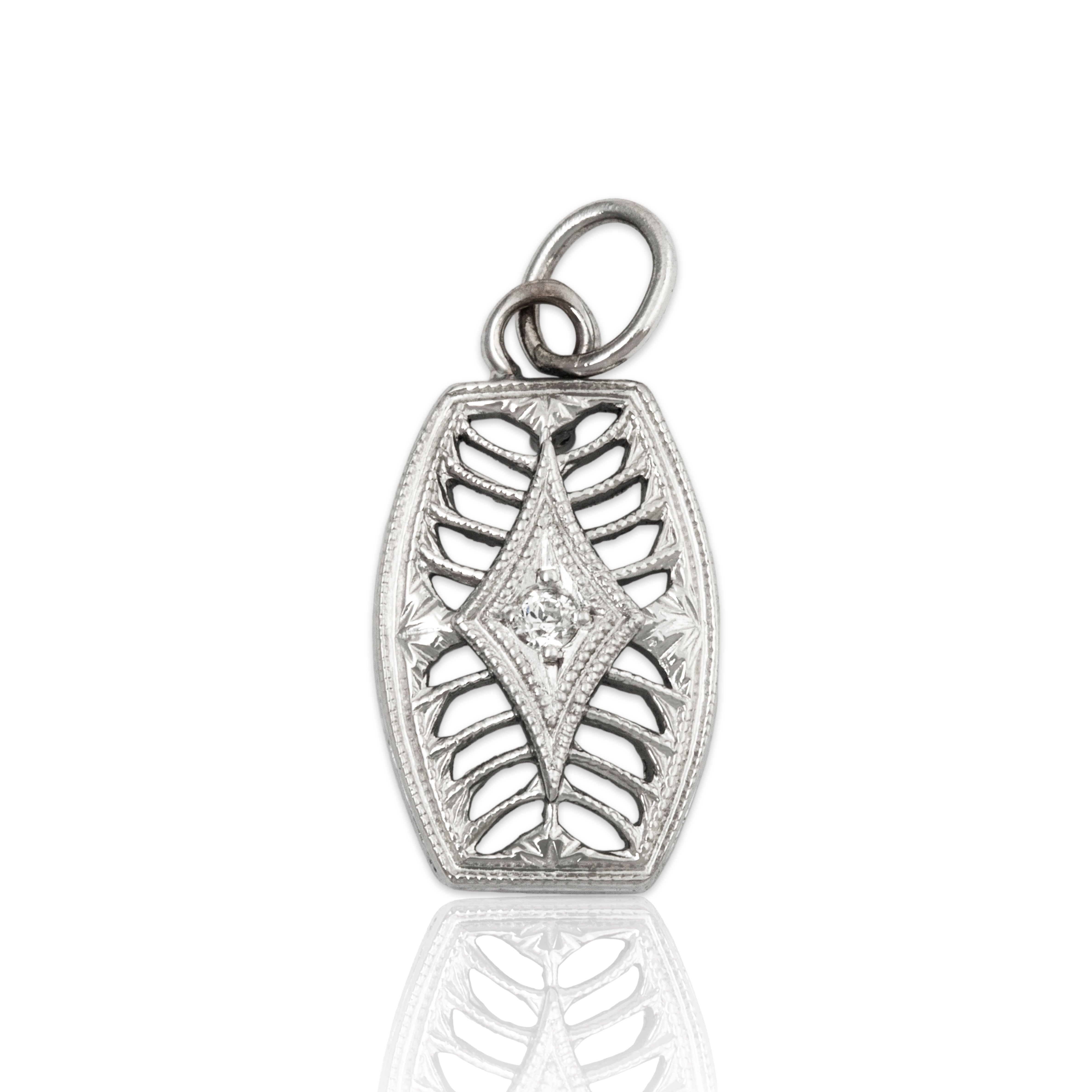 Antique Art Deco 10k White Gold Diamond Bold Openwork Charm / Pendant、mySite、hinf8tx79