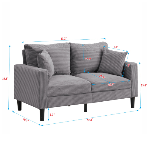 74" High Resilience three seater Sofa, Wooden Frame 3 Seat Sofa, Comfy , Modern Upholstered Sofa, Living Room Bedroom Apartment , Dark gray、、casual