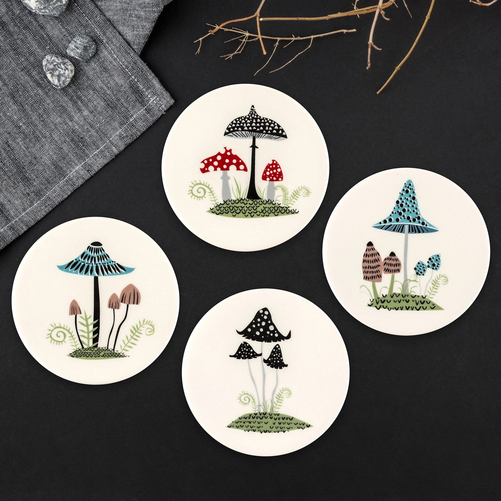Handmade Ceramic Toadstool Coasters Box Set of 4、mySite、g9winljtr