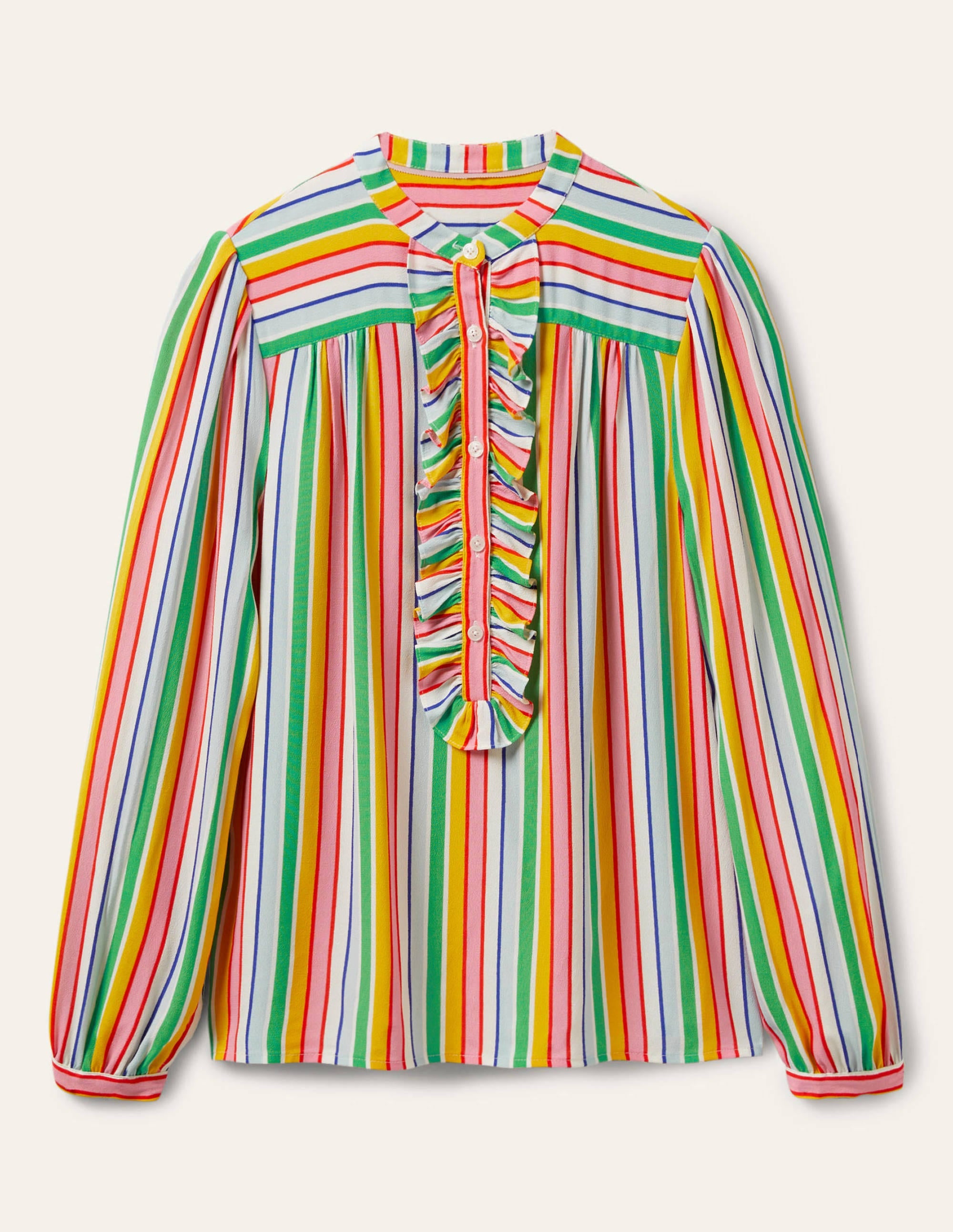  Ruffle Popover Blouse-Rainbow Multistripe、mySite、ashleygrahame