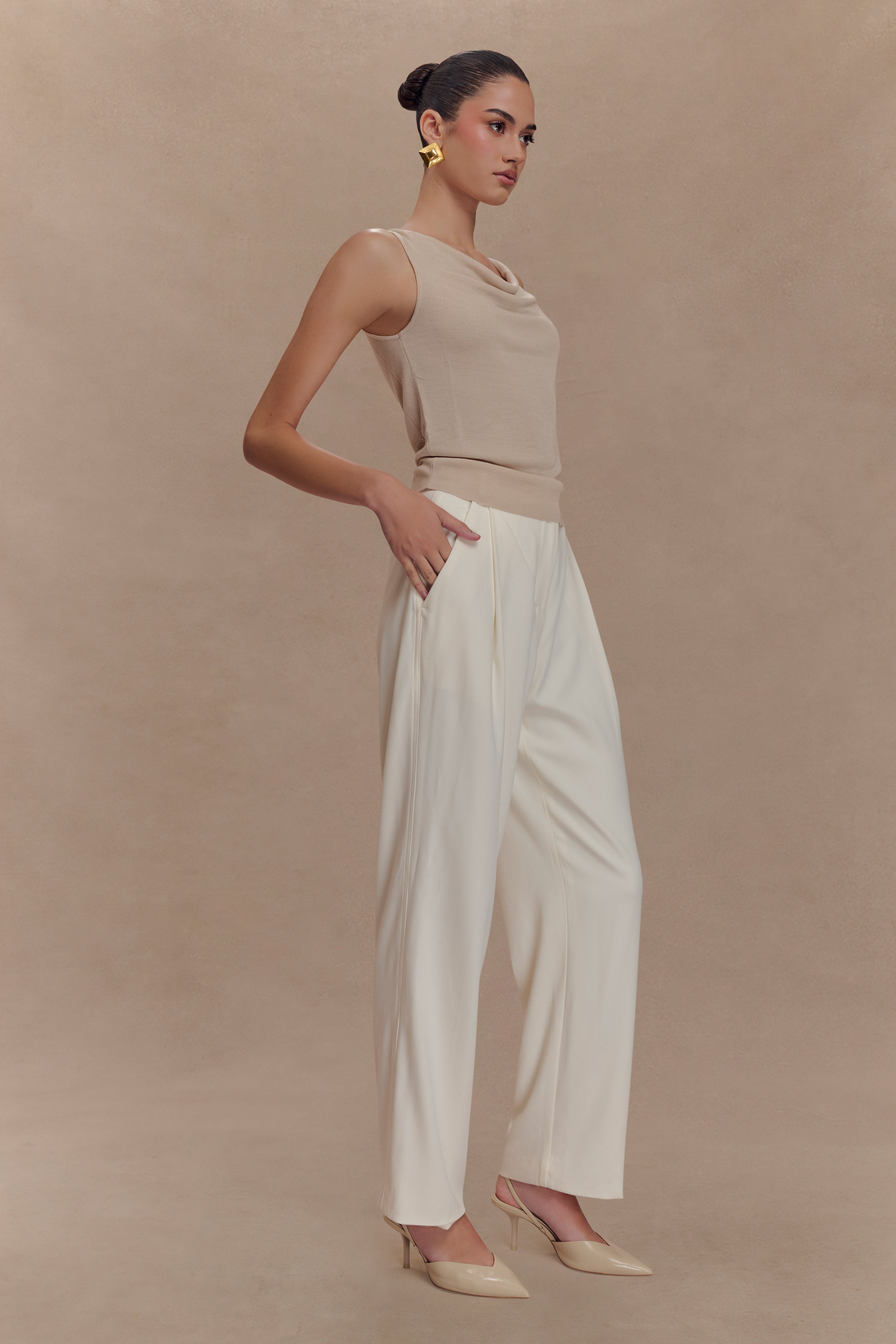 Brenda Draped Front Knit Top - Stone、mySite、solidvoid