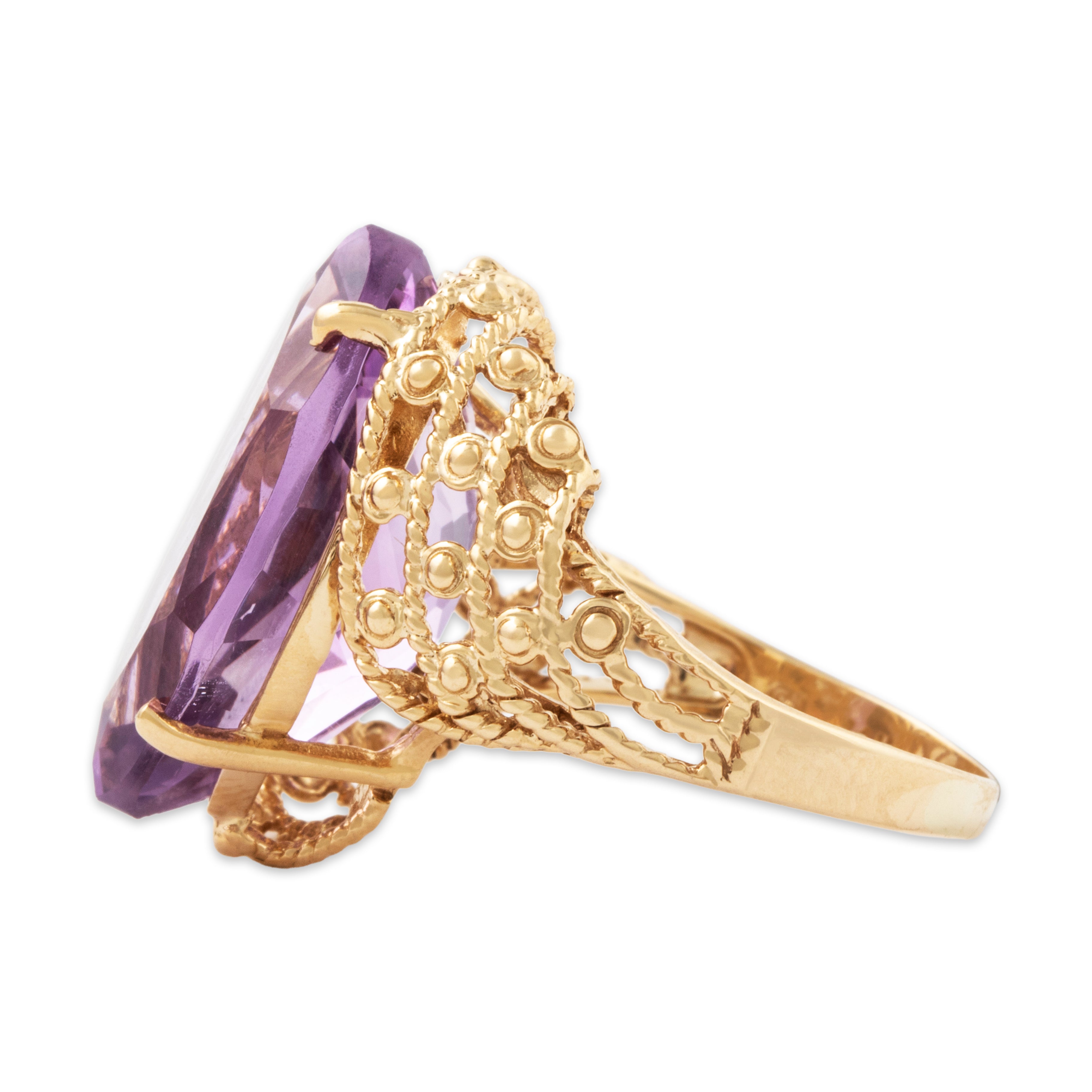 Vintage Large 14k Yellow Gold 8.8ct Amethyst Dramatic Cocktail Ring 7.00、mySite、hinf8tx79