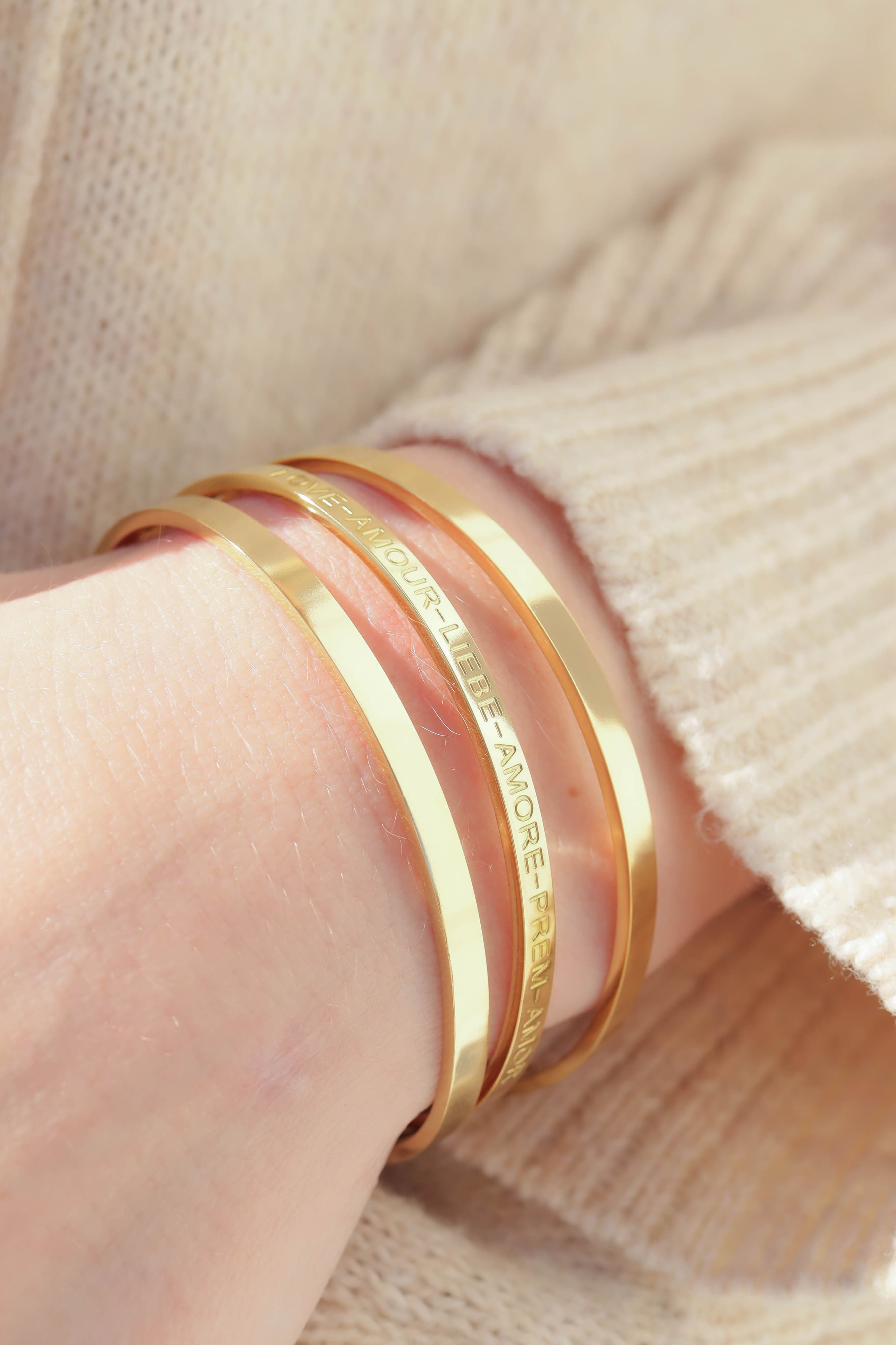 18K Gold PVD Stainless Steel Love Languages 3 Pc Bangle Set / BRJ1012、mySite、dreamappss