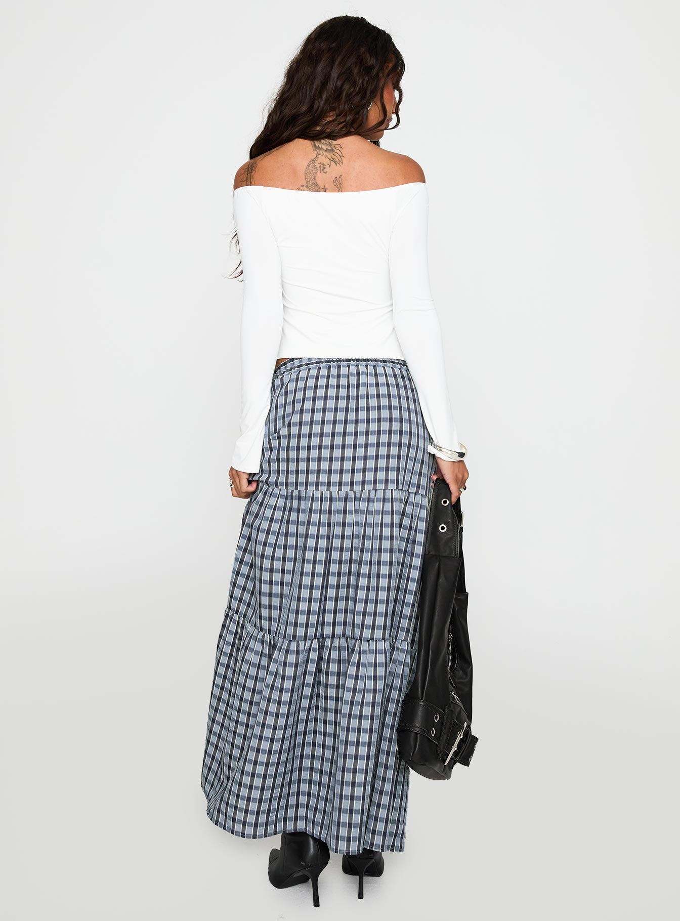 Rockwell Tiered Midi Skirt Navy Check、mySite、solidvoid