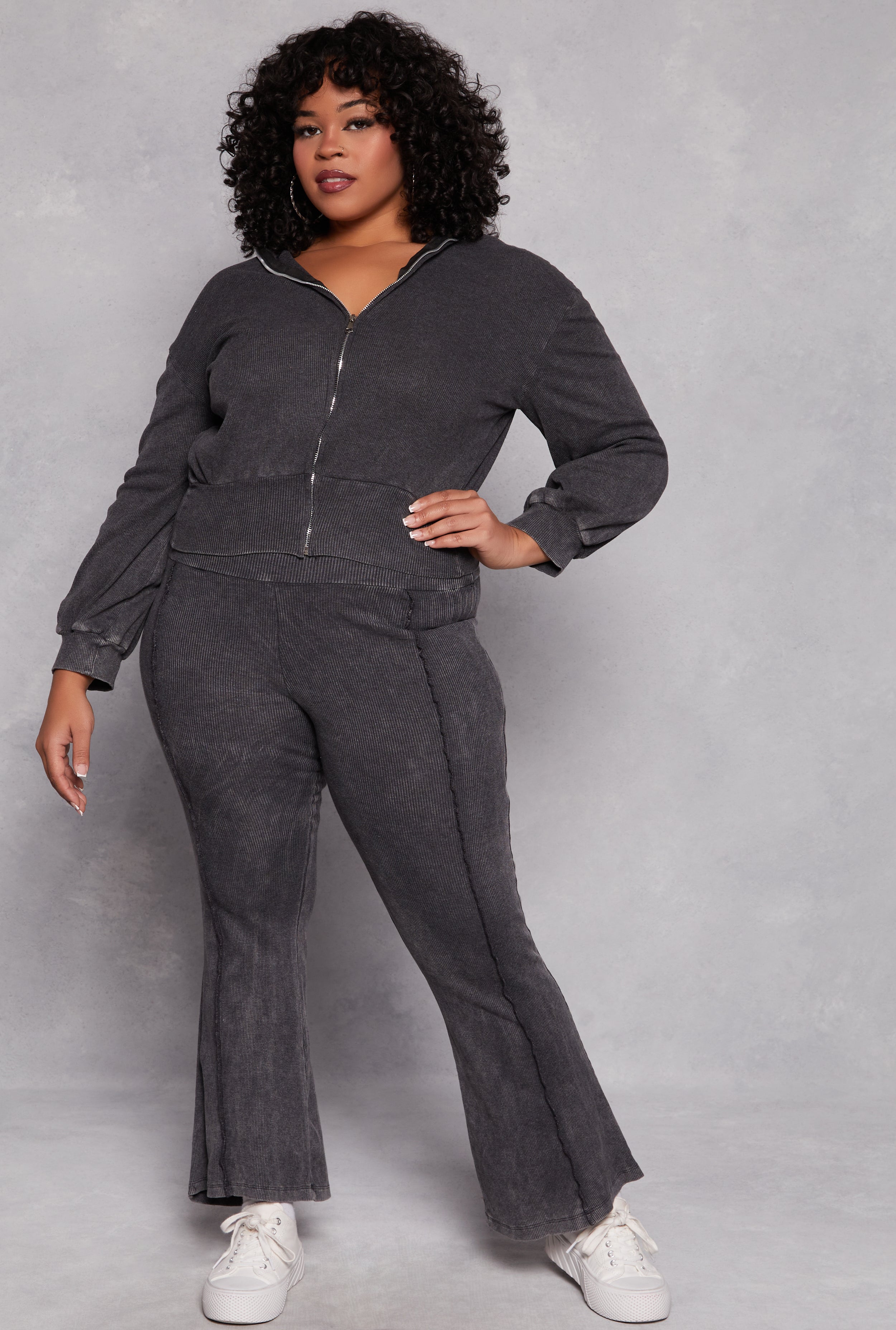 Plus Size Acid Wash Zip Front Top、mySite、camillekostekn