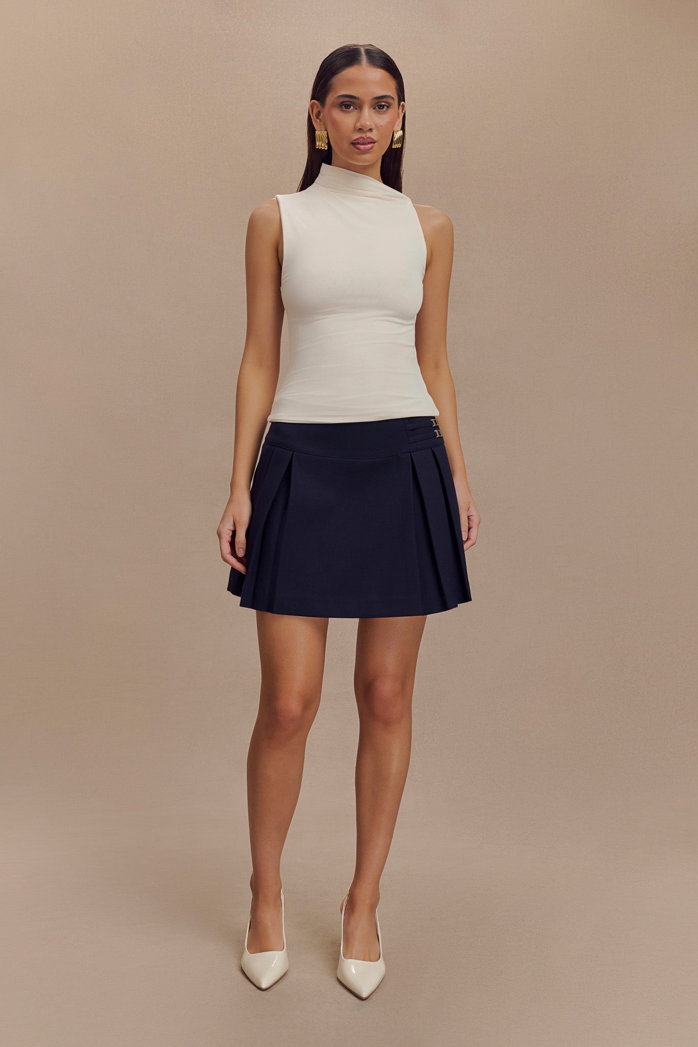 Hadleigh Sleeveless Slinky Top - Ivory、mySite、solidvoid