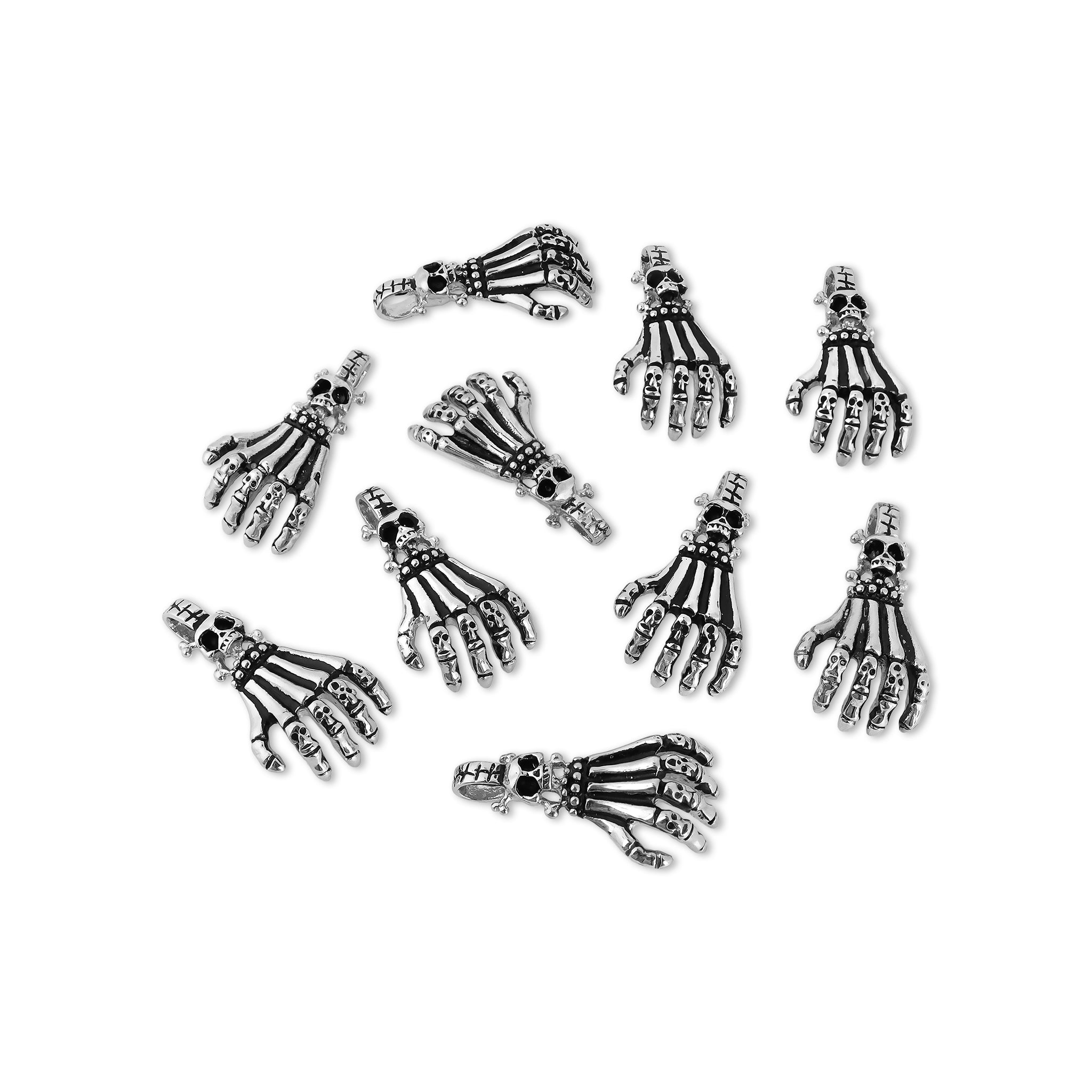 10 Pack - Stainless Steel Skull Skeleton Hand Pendant / PDJ3442、mySite、dreamappss