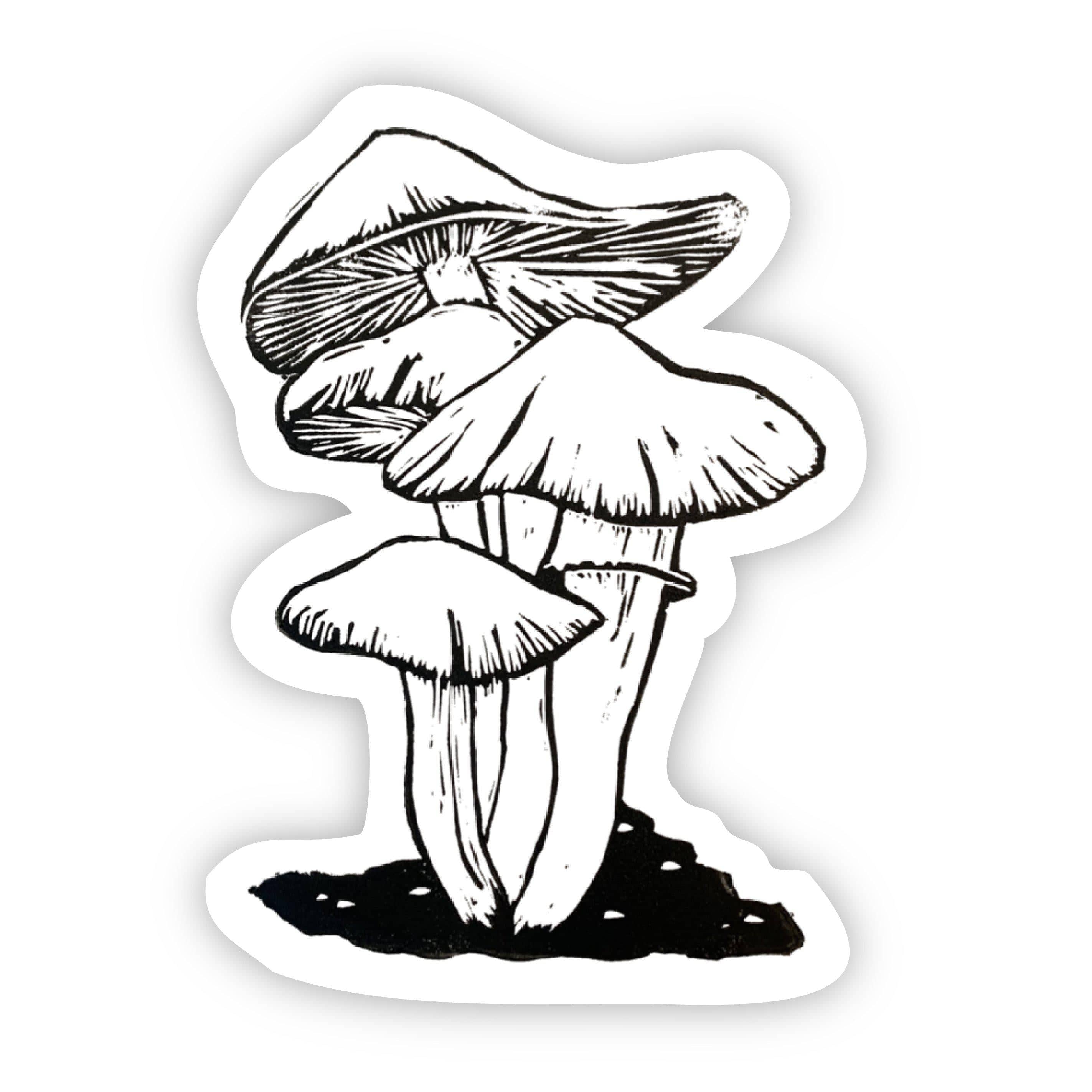  Mushrooms Nature Sticker (Black and White)、mySite、elrpsem3k
