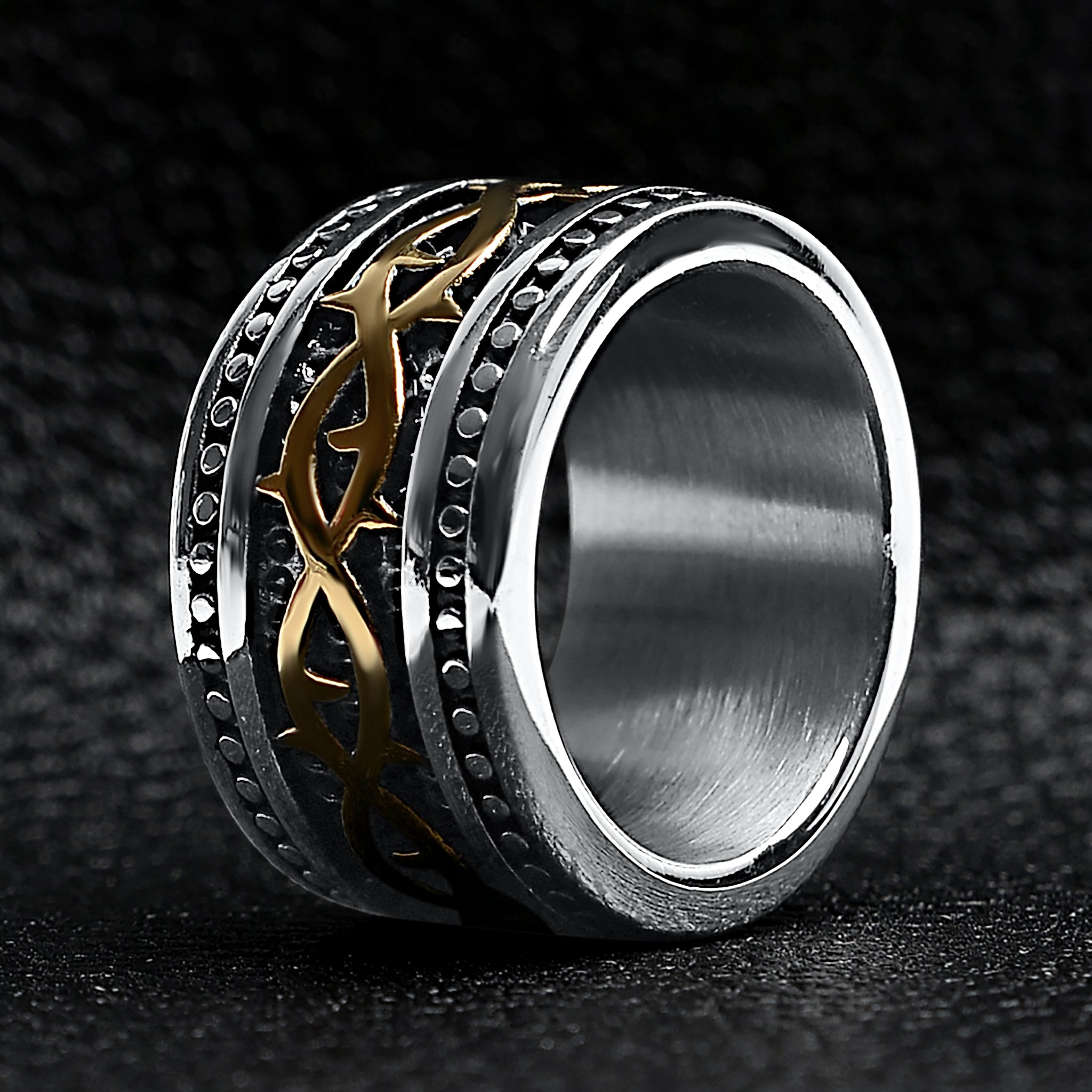 18K Gold PVD Coated Detailed Tribal Stainless Steel Ring / SCR4016、mySite、dreamappss