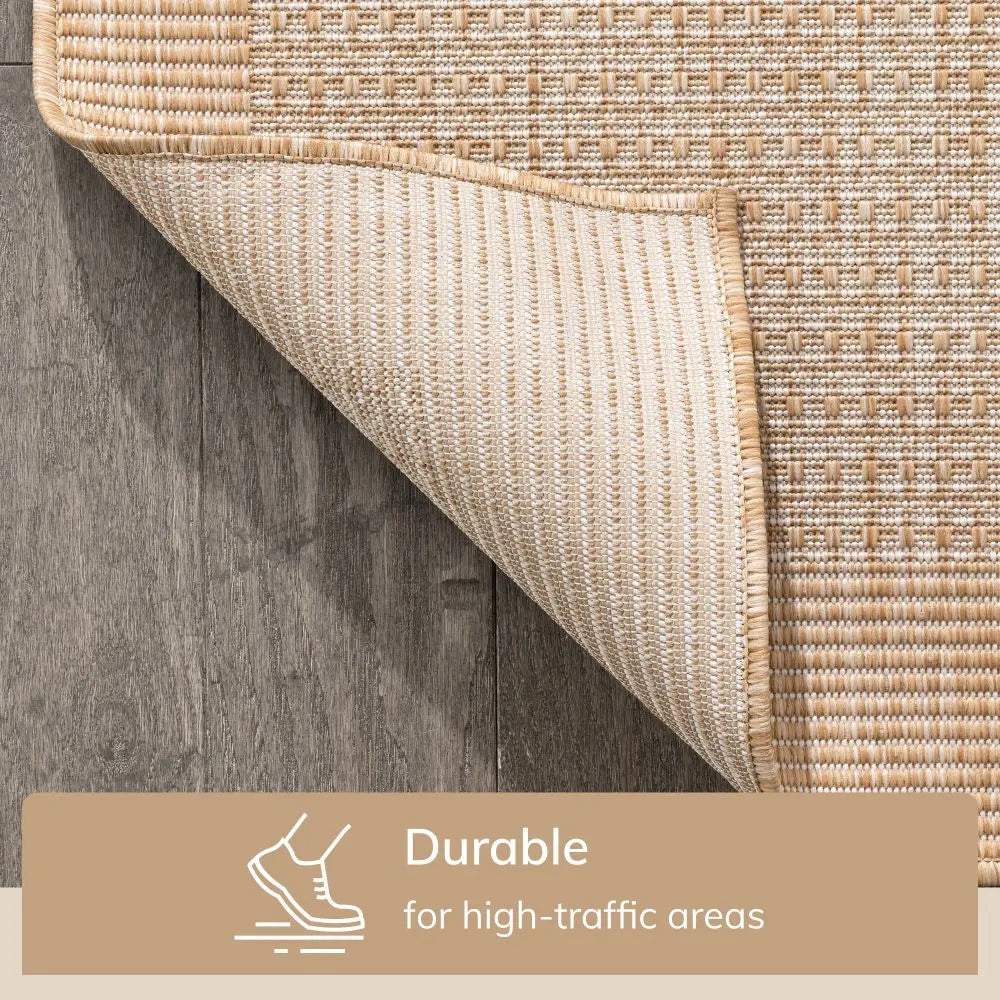Odin Solid & Striped Border Indoor Outdoor Taupe Flatweave Rug、mySite、gigharbornorthrealestate