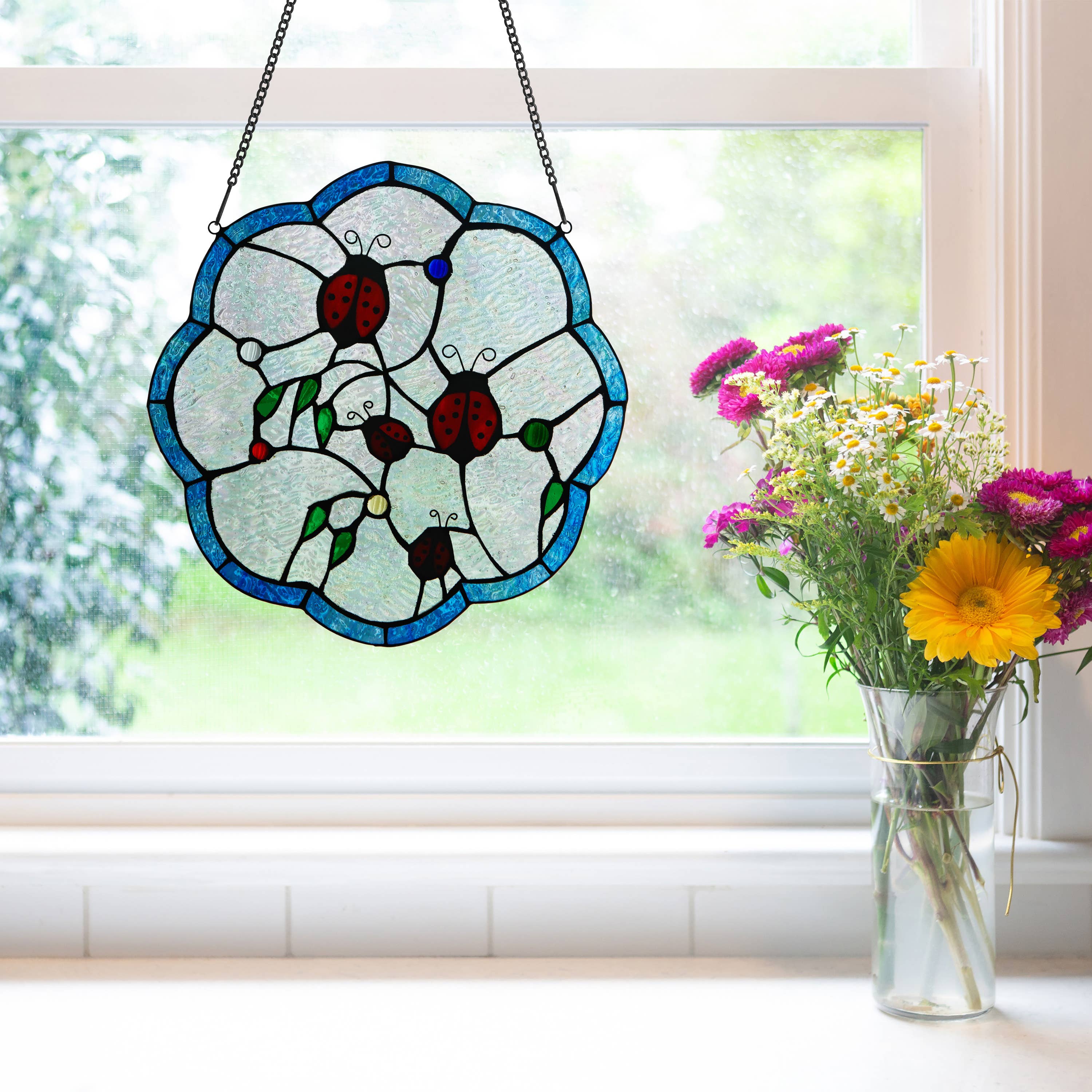 Ladybugs Round Tiffany Stained Glass Window Panel 12、mySite、g9winljtr