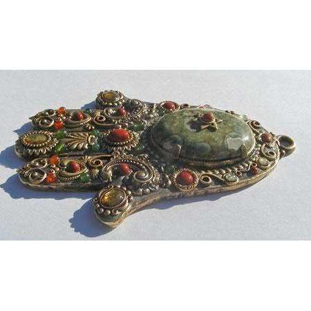 Michal Golan Turquoise and Red Jasper Wall Hamsa、mySite、topwebapps