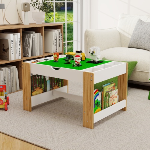 The 2 in 1 Rollaway Play Table and Toy Organizer Compatible with Lego Suitable for Storing Under Bed or Sofa-White (38" x 18.7" x 5.9")、、casual