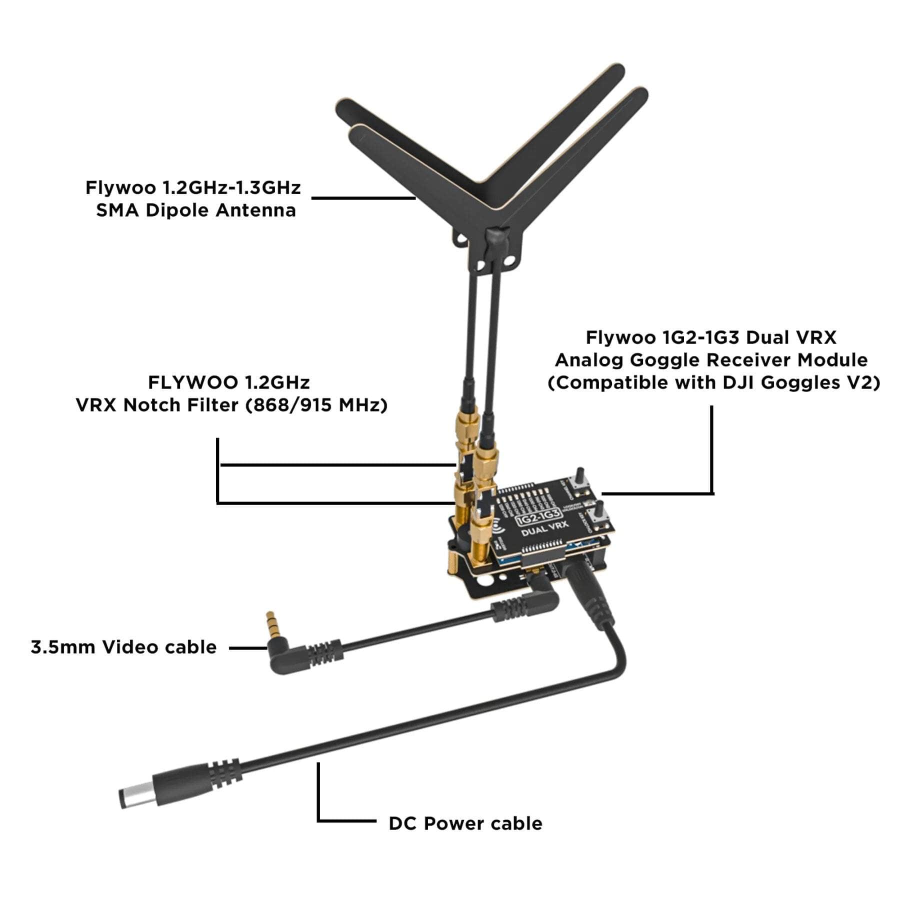  Flywoo VRX 1G2-1G3 Dual 9CH 1.2/1.3GHz Analog Goggle Receiver Module (Compatible with DJI Goggles V2)、mySite、merchandisen