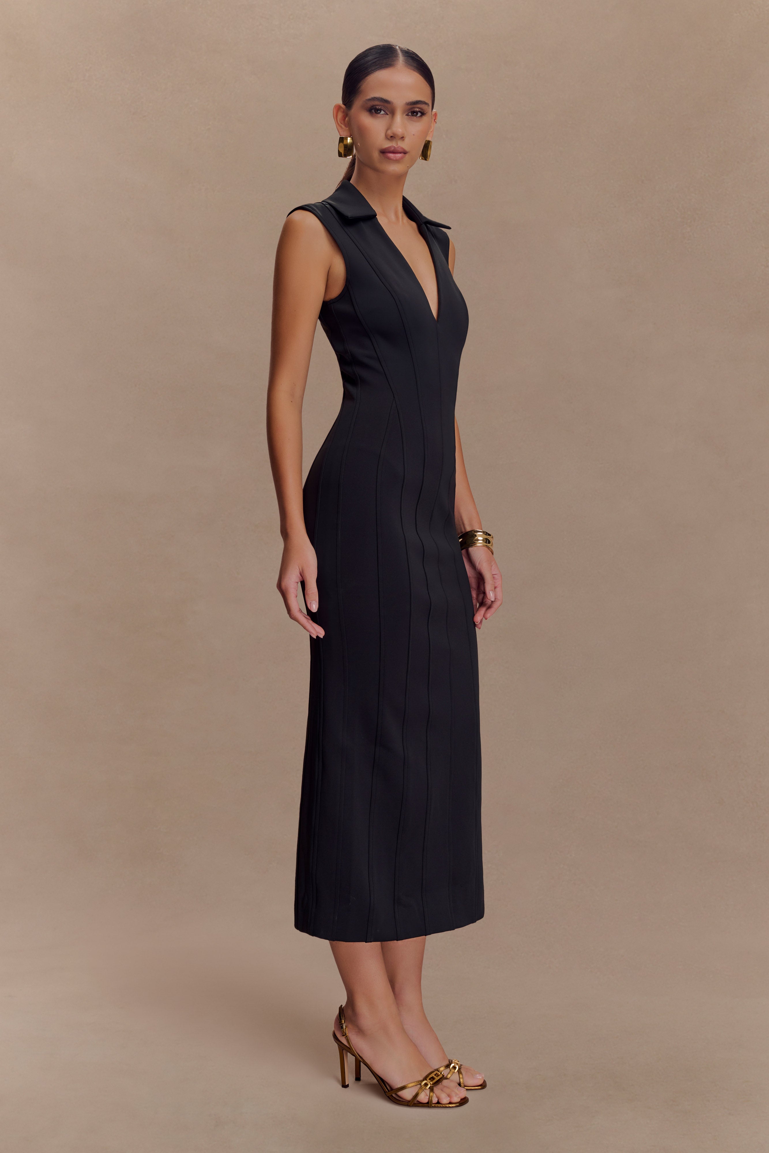 Keagan Sleeveless Midi Dress - Black、mySite、solidvoid