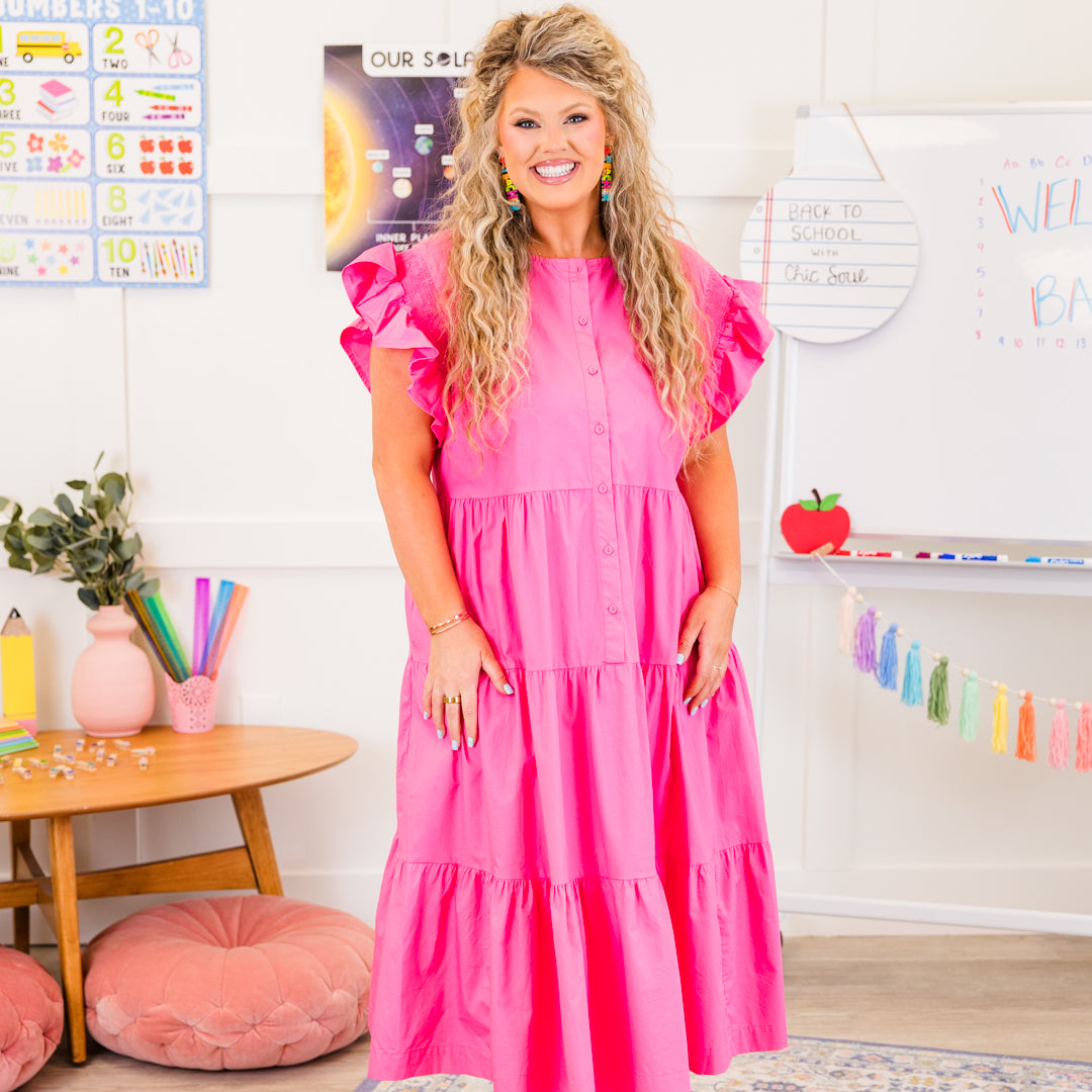  Blushing Button Midi Dress, Hot Pink、mySite、justintrudeaud