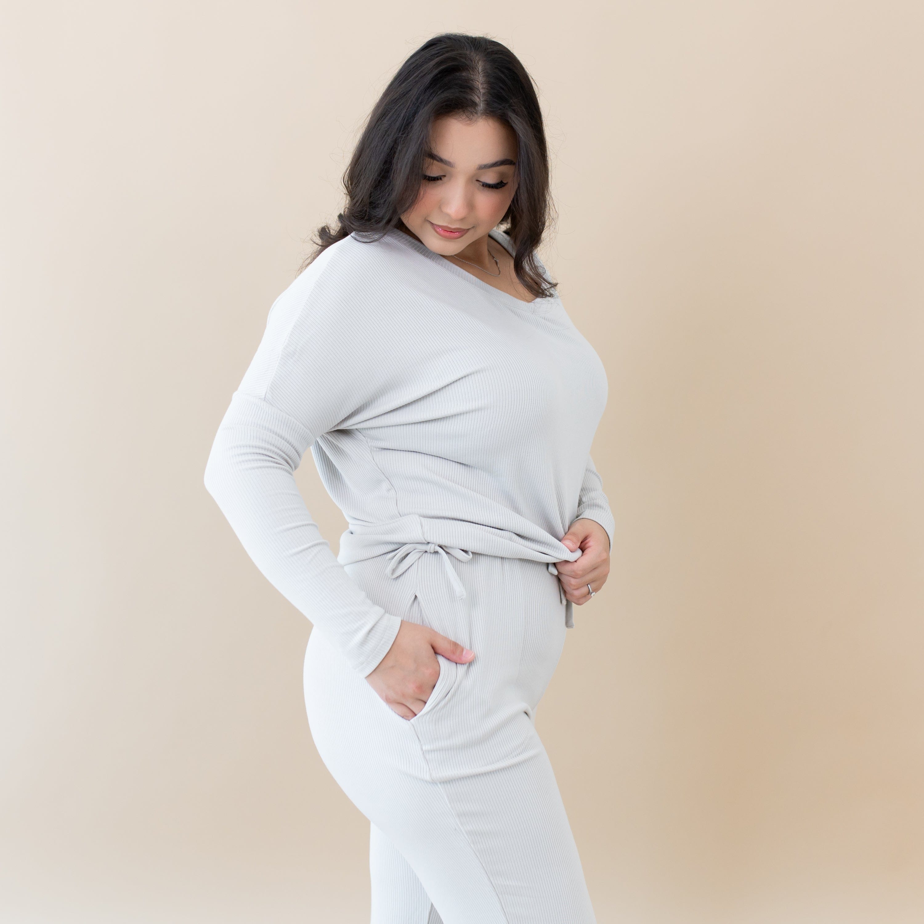  Women's Ribbed High Waisted Wide Leg Pant in Oat、mySite、layawaytickets