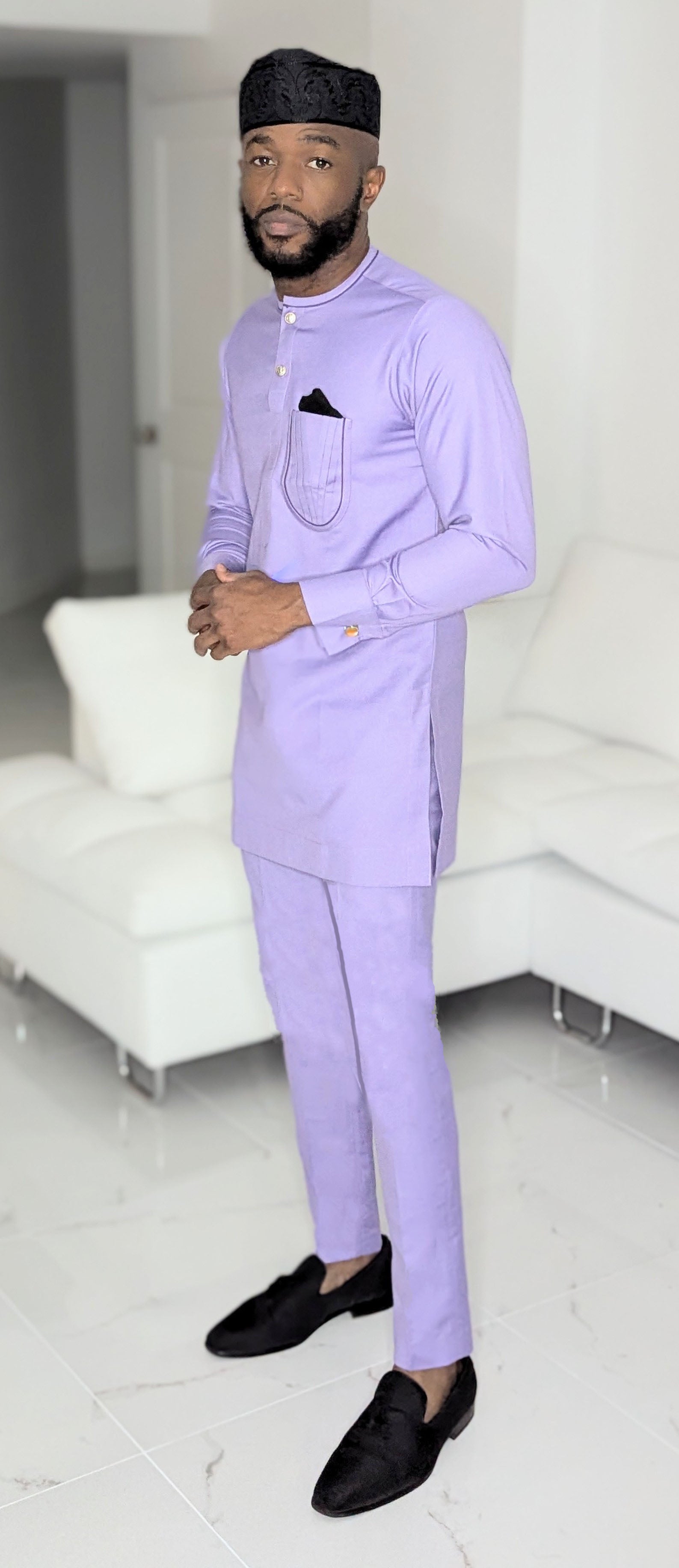 Dupsie's Waseun Royal Purple Senator Dashiki Shirt and Pants for Men DPASLP20、mySite、solidvoid