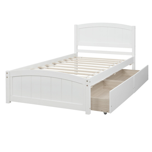 Twin size Platform Bed with Two Drawers, White、、casual