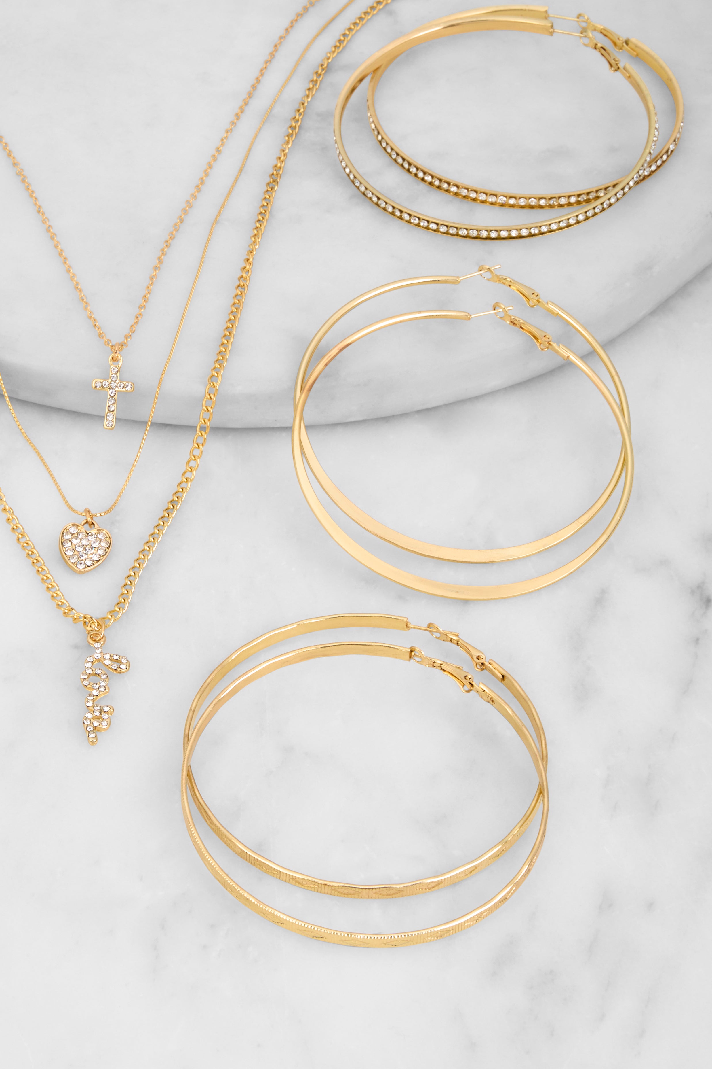 Love Rhinestone Layered Necklace and Hoop Earrings、mySite、camillekostekn