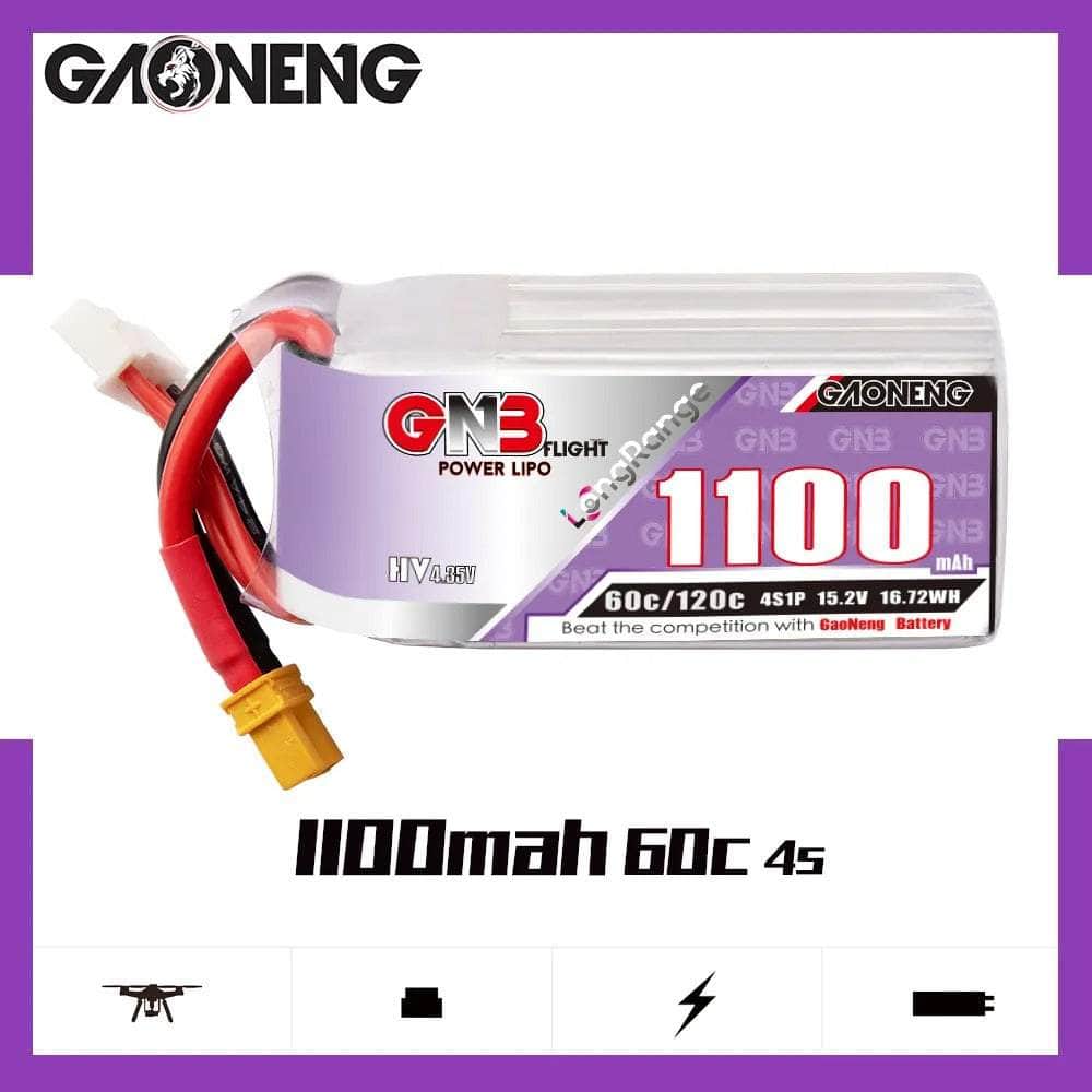  Gaoneng GNB 15.2V 4S 1100mAh 60C LiHV Battery - XT30、mySite、merchandisen