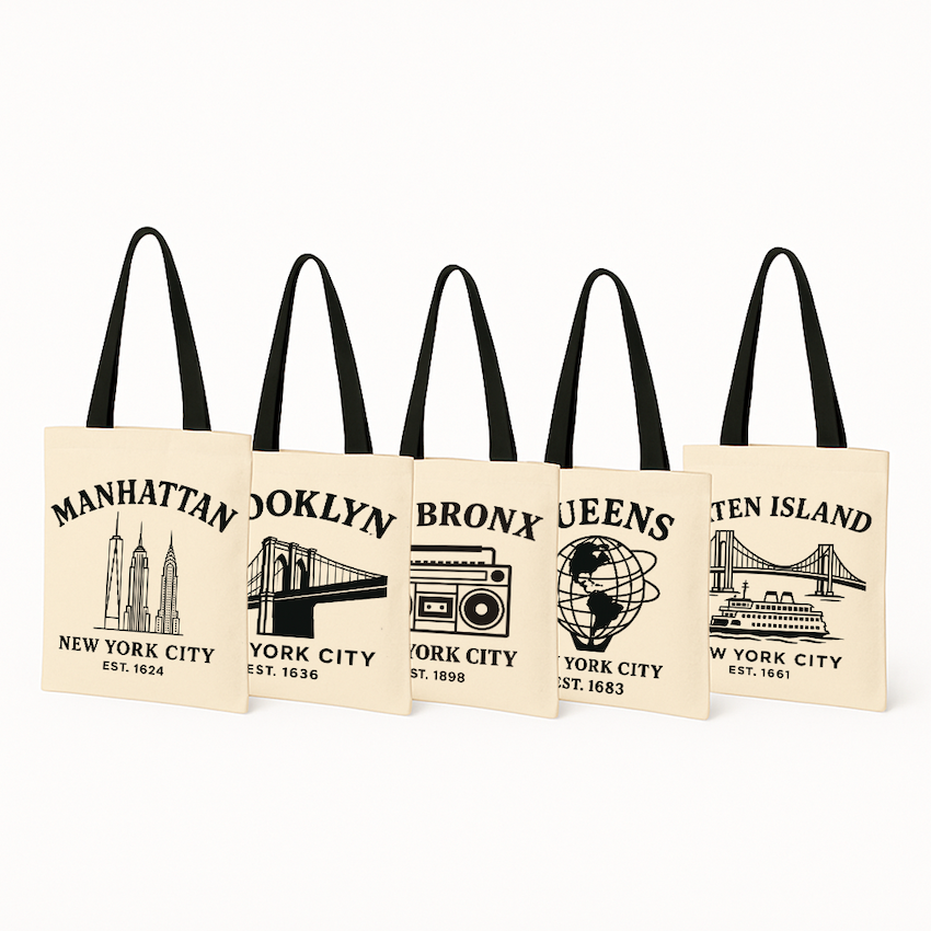 The Five Boroughs NEW YORK CITY Minimalist Totes | 100% Recycled Cotton、mySite、vikingsvslions