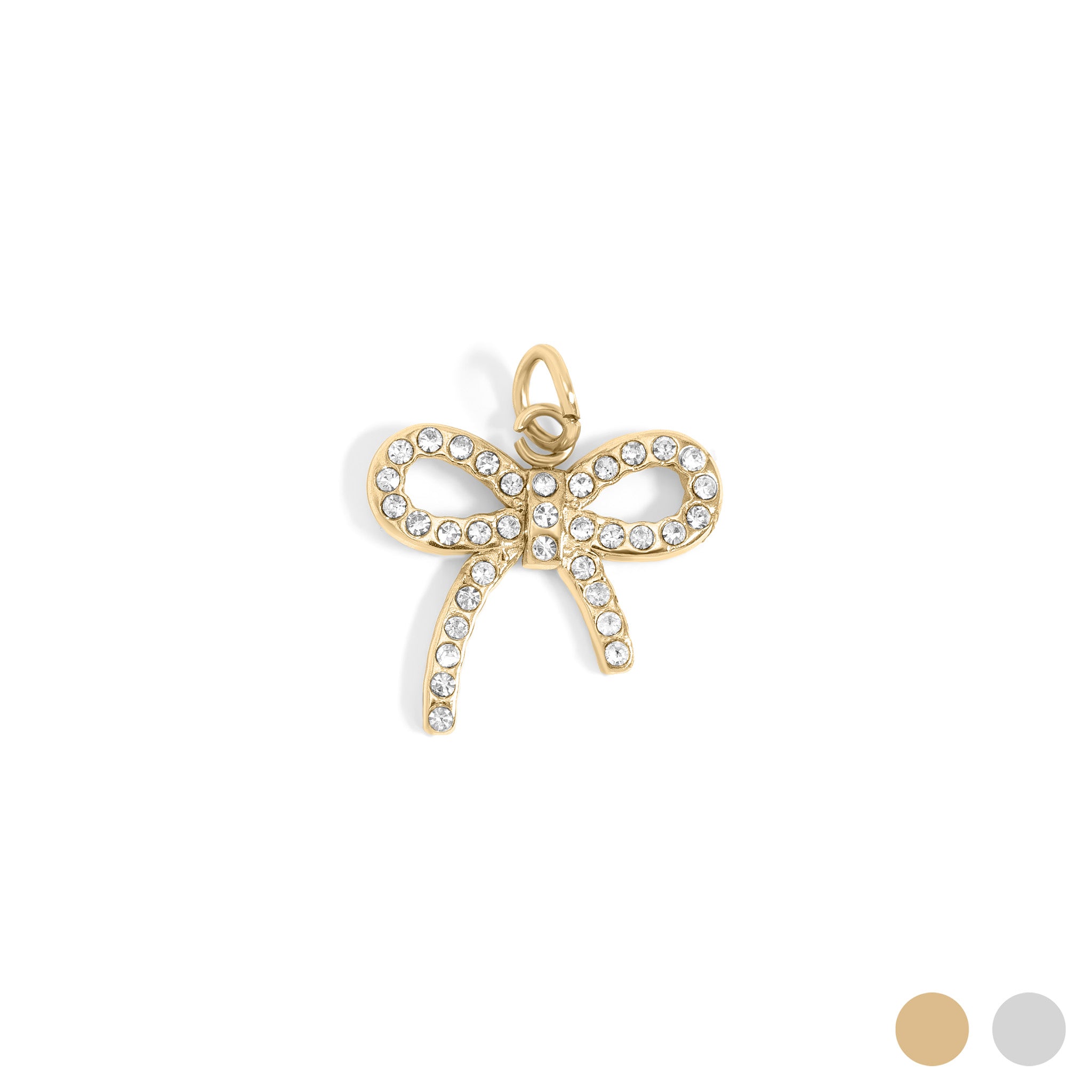 18K Gold PVD Stainless Steel Rhinestone Bow Charm / PDL0278、mySite、dreamappss