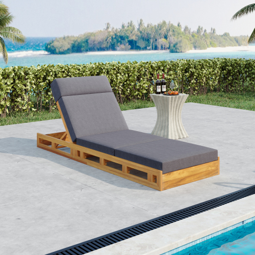 LOUNGE CHAISE SET, ACACIA WOOD WITH WATER-RESISTANT LOUNGE CUSHIONS (CREAM & 4 INCH THICK) - MATCHING DARK GREY VERSION AVAILABLE、、eastwooduniform