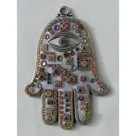 Michal Golan Silvertone Wall Hamsa with Pastel Swarovski Crystals、mySite、topwebapps