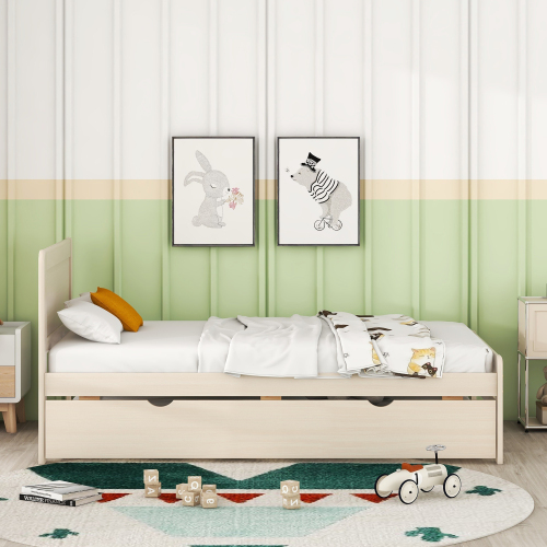 Modern Design Twin Size Platform Bed Frame with 2 Drawers for Grey Color、、xpatfood