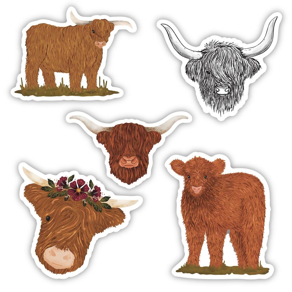  Highland Cow Stickers - 5 Pack、mySite、ghnorth