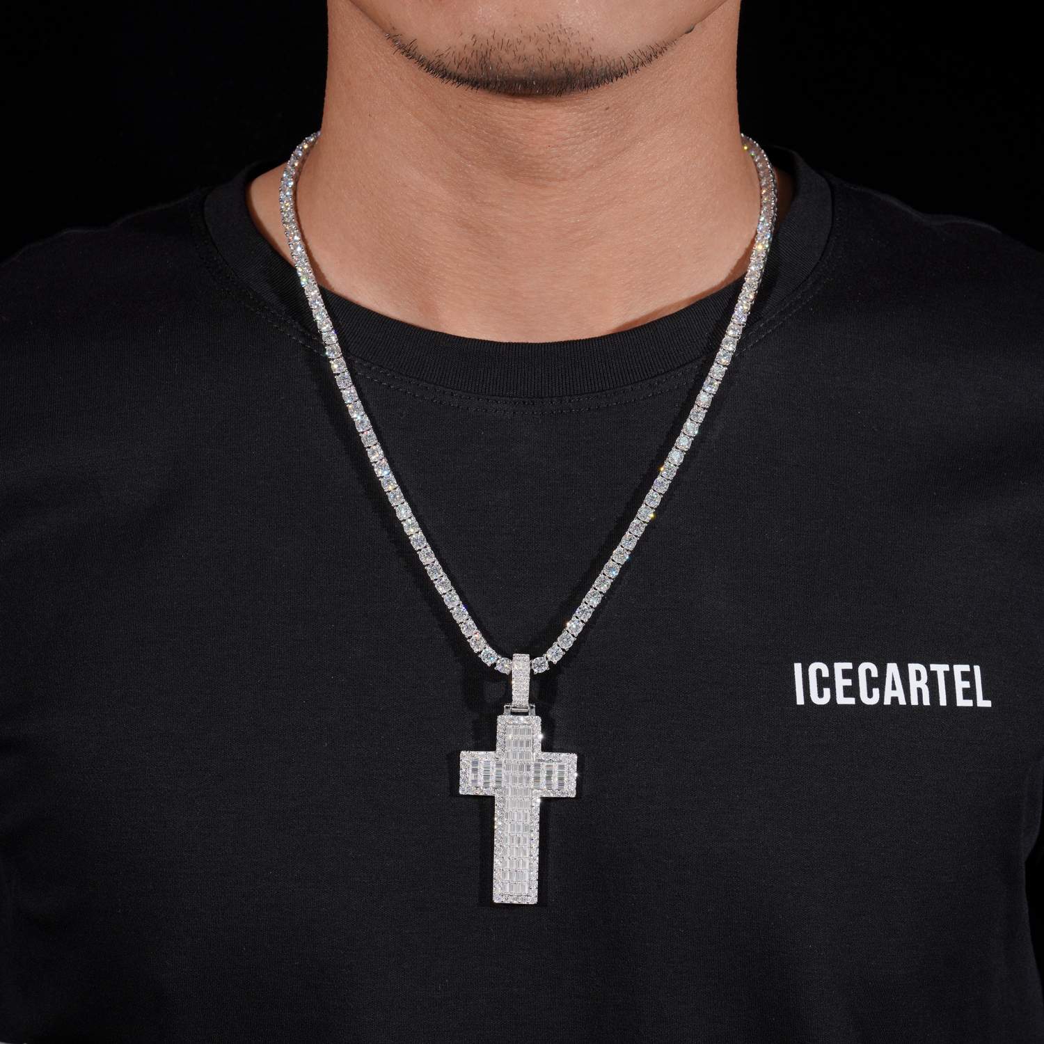 Double Layer Emerald Cut Moissanite Cross Pendant 14K Gold、mySite、hinf8tx79